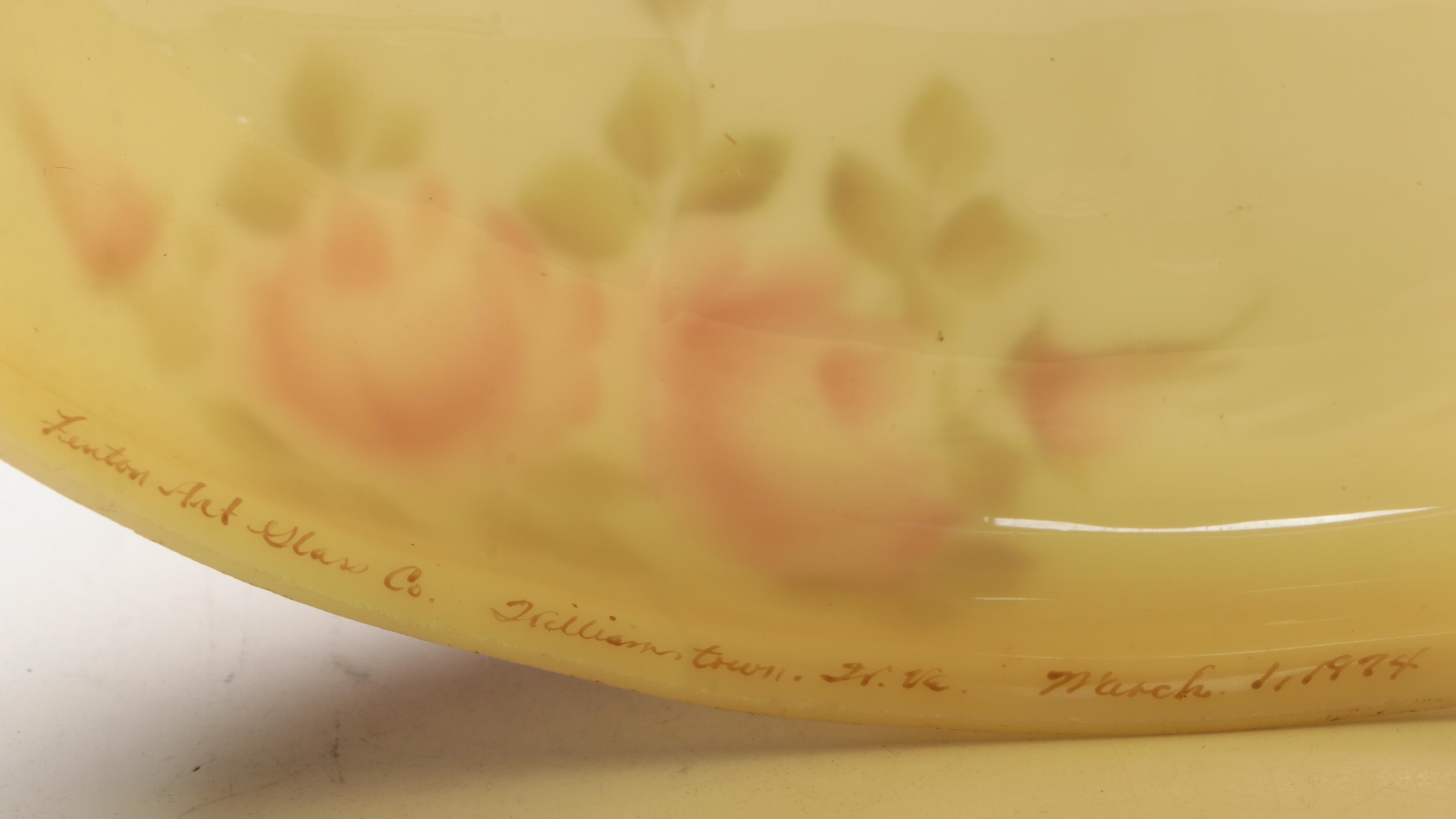 Fenton "Log Cabin" and "Rose Burmese" Satin Custard Glass Parlor Lamps, 1970s