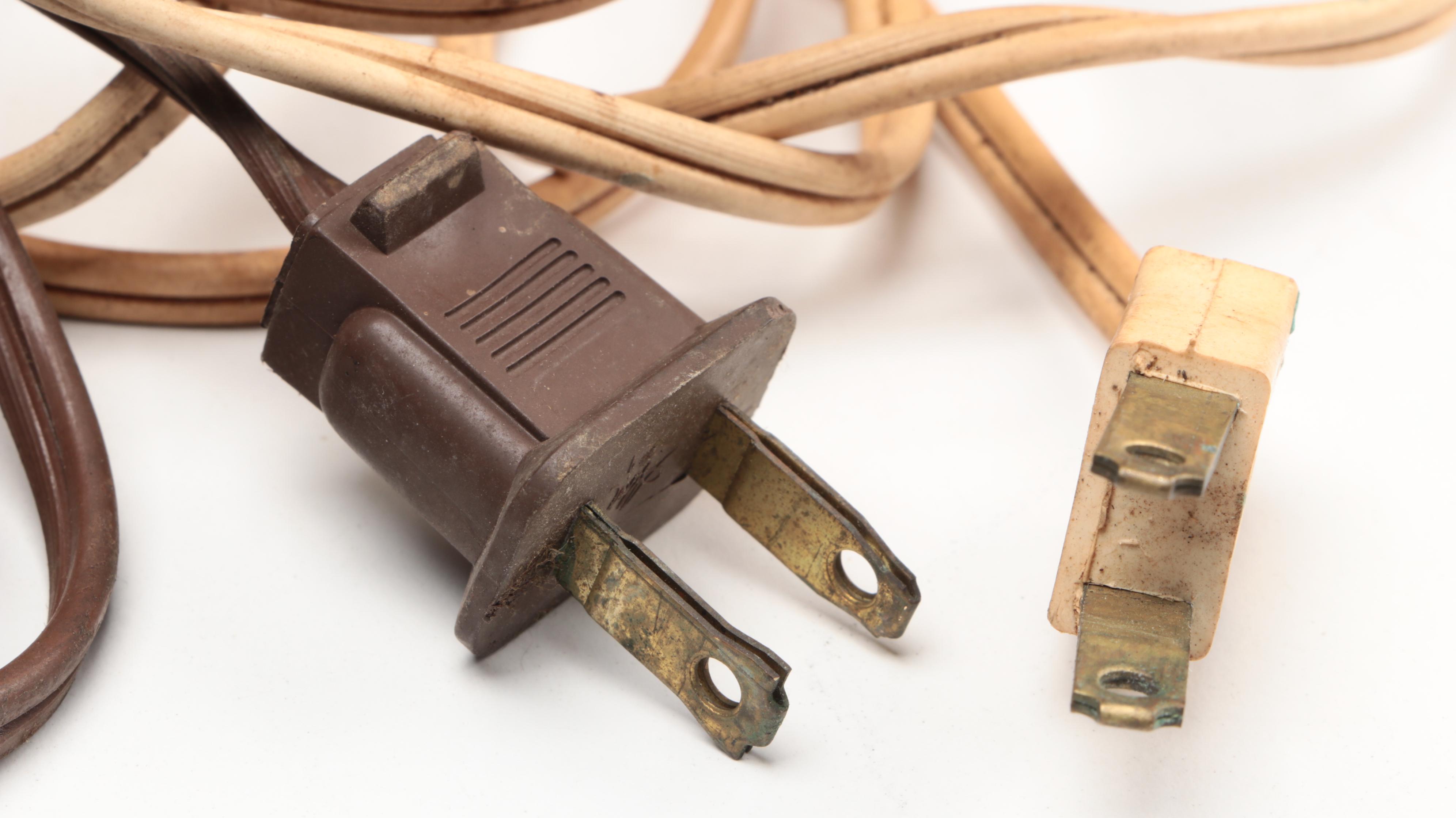 Fenton "Log Cabin" and "Rose Burmese" Satin Custard Glass Parlor Lamps, 1970s
