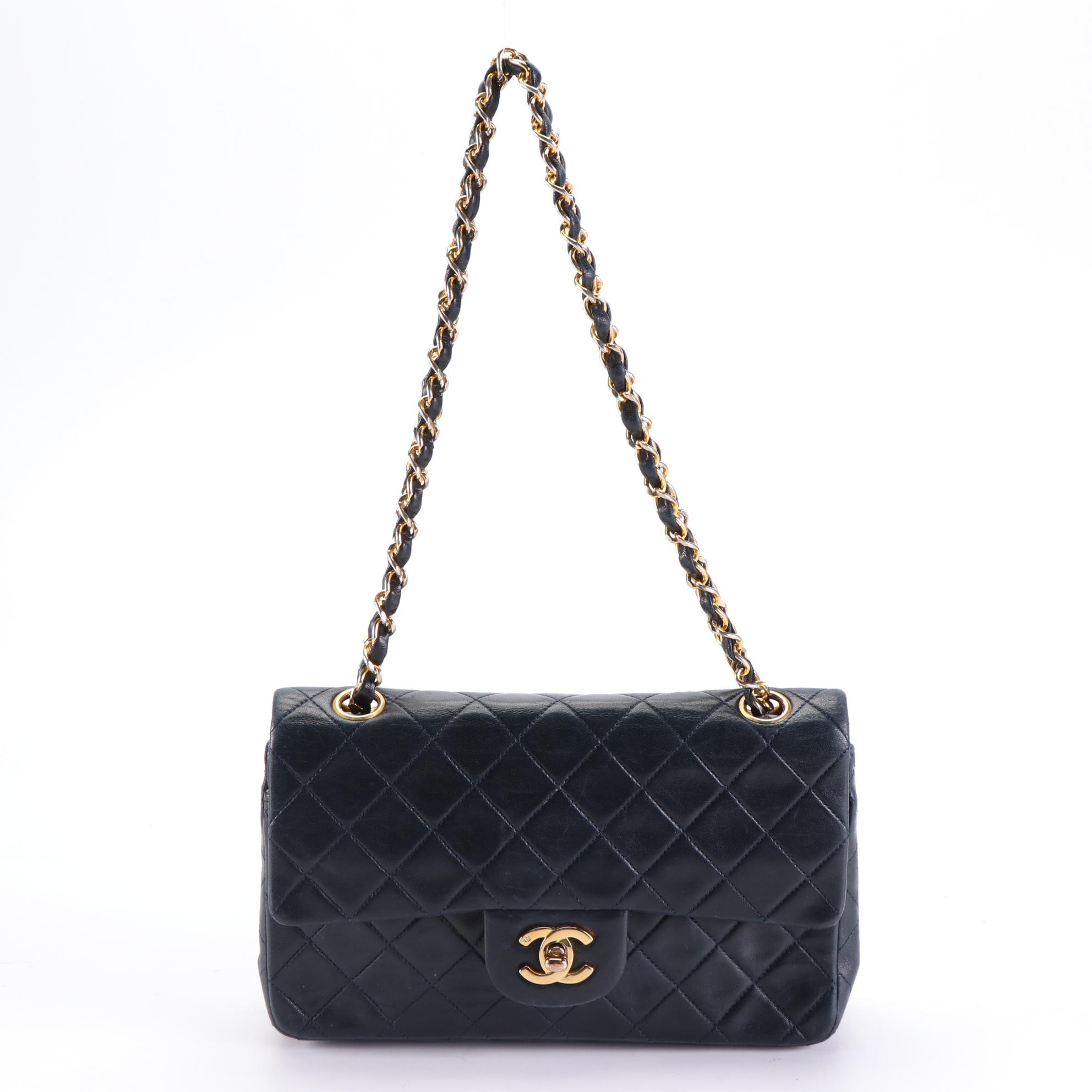 Chanel Vintage Small Classic Double Flap Bag in Quilted Lambskin with Box