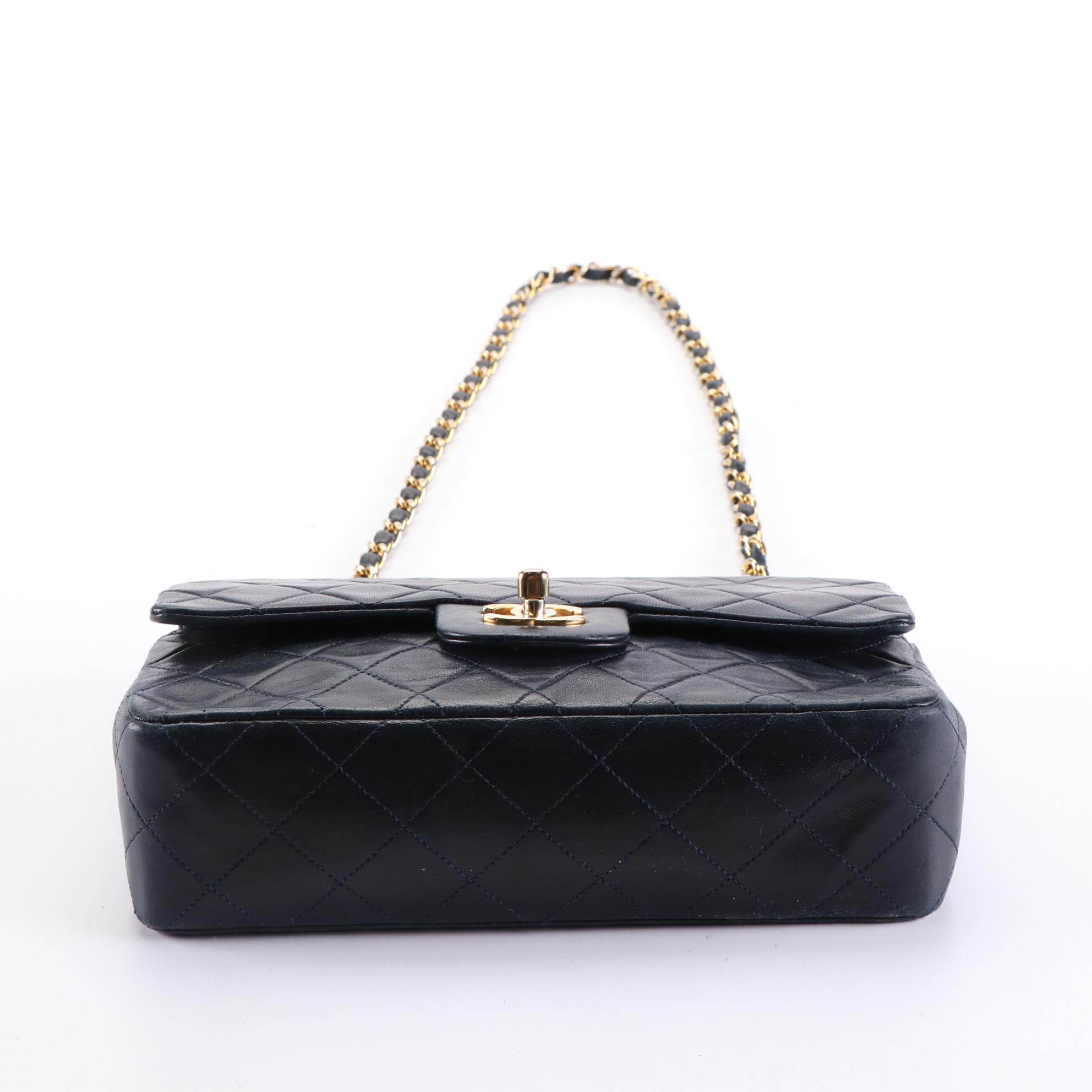 Chanel Vintage Small Classic Double Flap Bag in Quilted Lambskin with Box