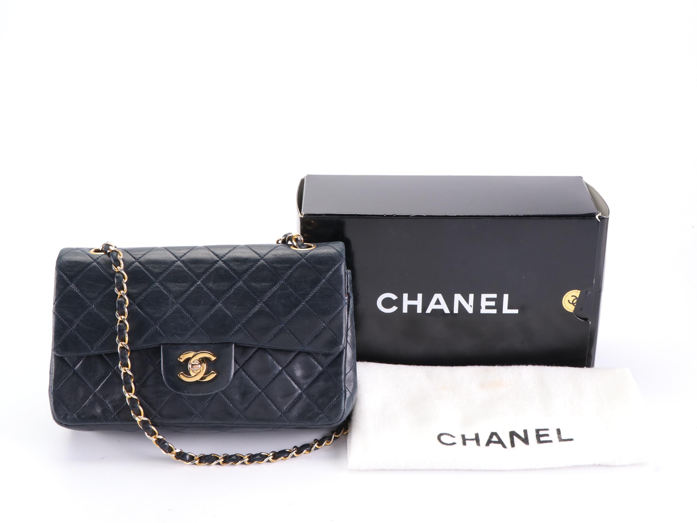 Chanel Vintage Small Classic Double Flap Bag in Quilted Lambskin with Box