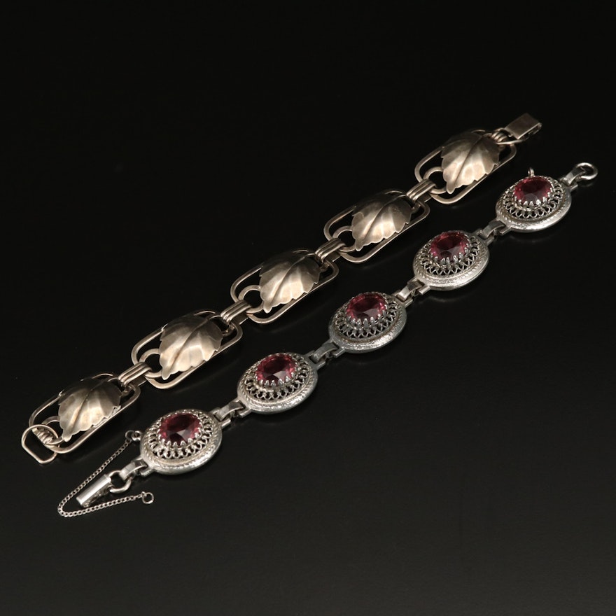 Danecraft Sterling Glass Bracelet and Foliate Link Bracelet