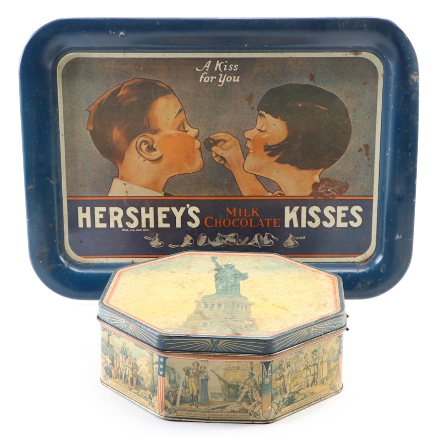 Hershey's Kisses Tray and Loose-Wiles Biscuit Tin, Early to Mid-20th Century