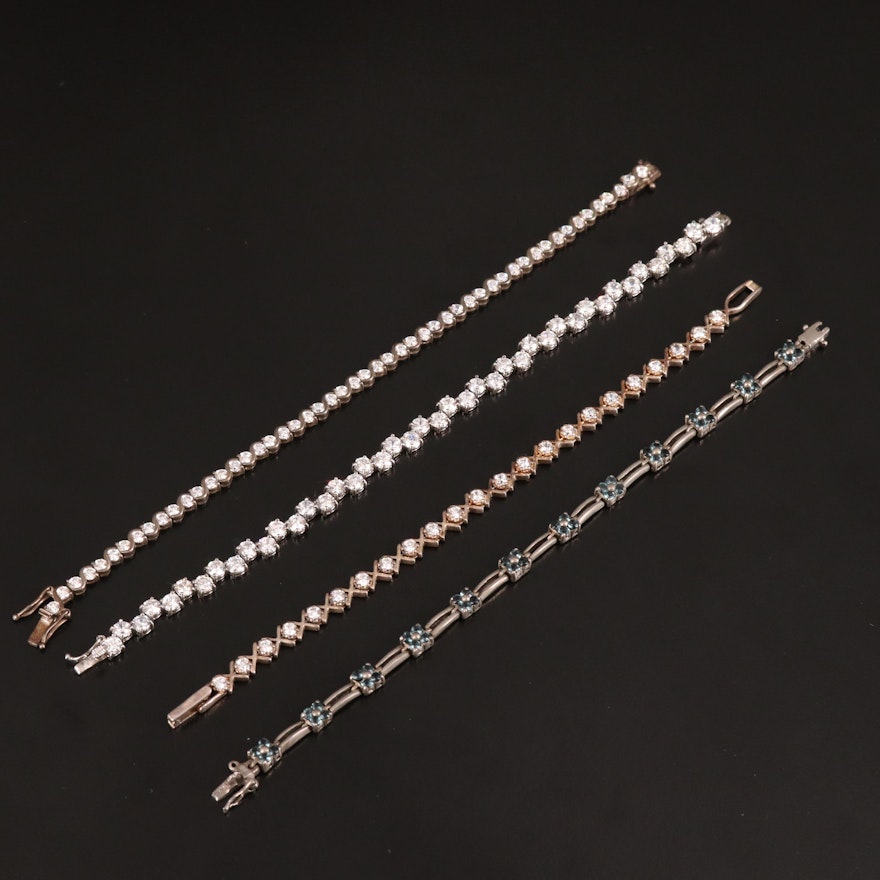 Sterling Line Bracelets Including Cubic Zirconia