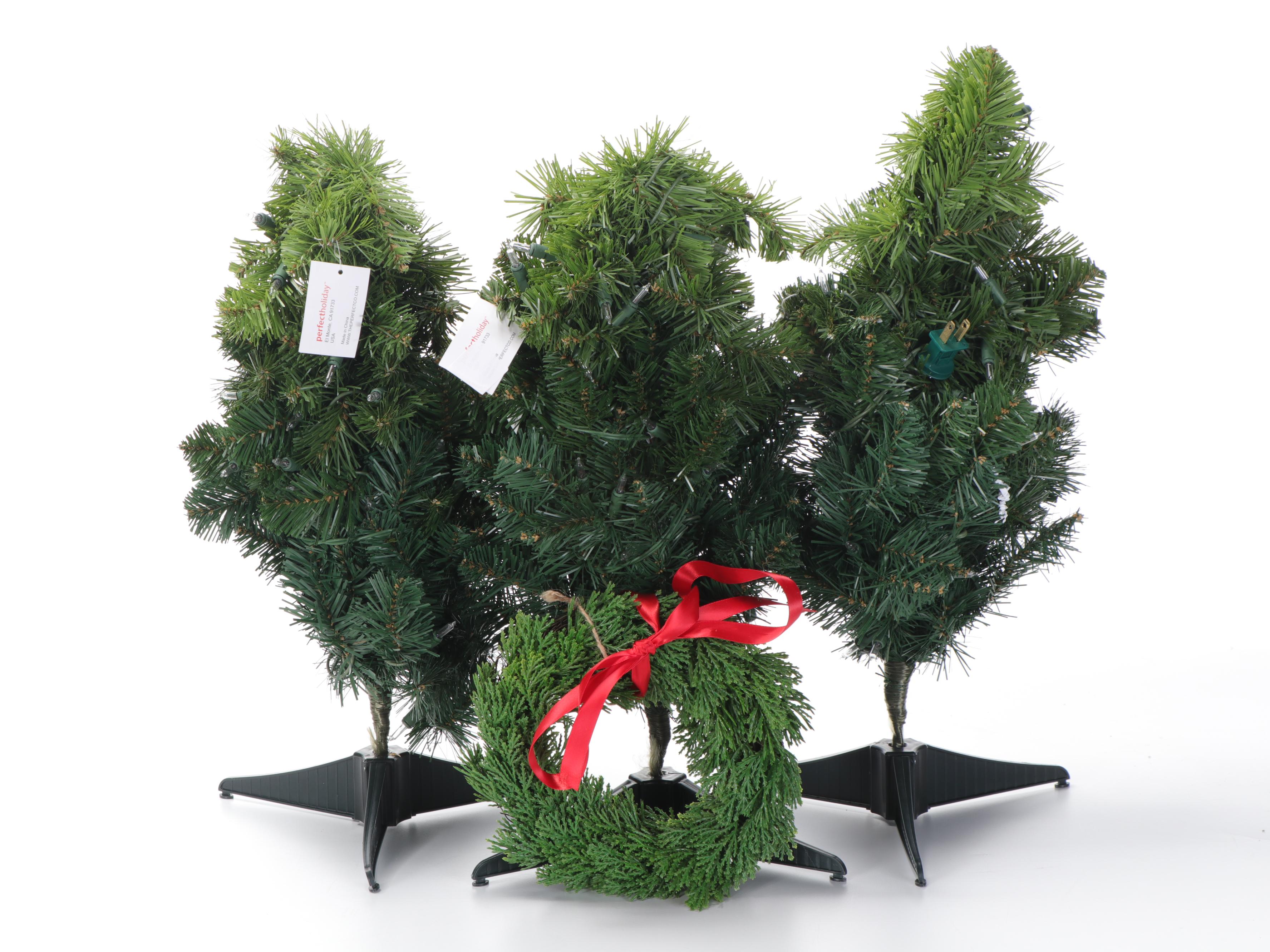 Artificial Table Top Trees with Other Christmas Décor