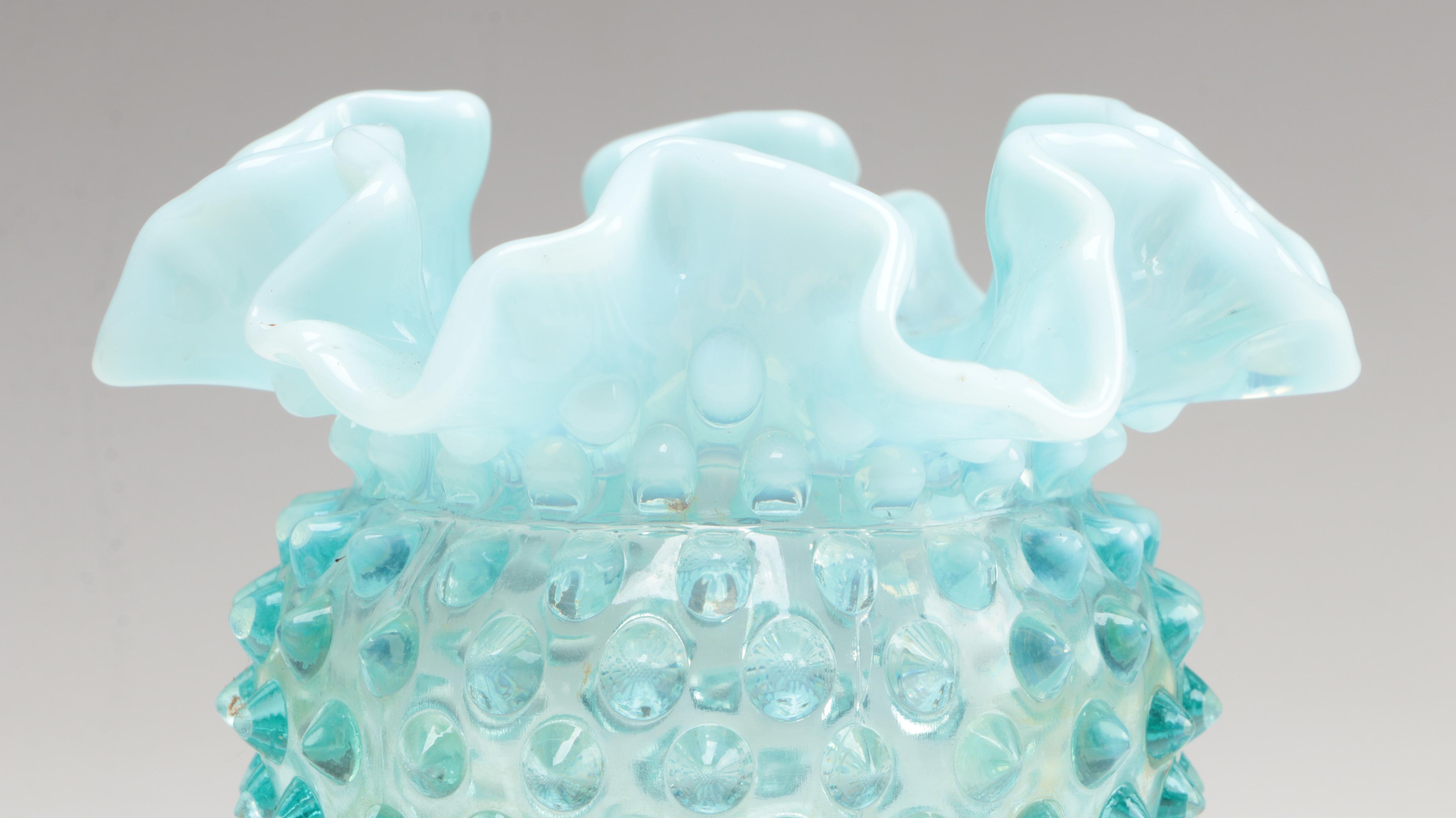 Vaseline Glass Compote with Green Opalescent and Other Glass Tableware