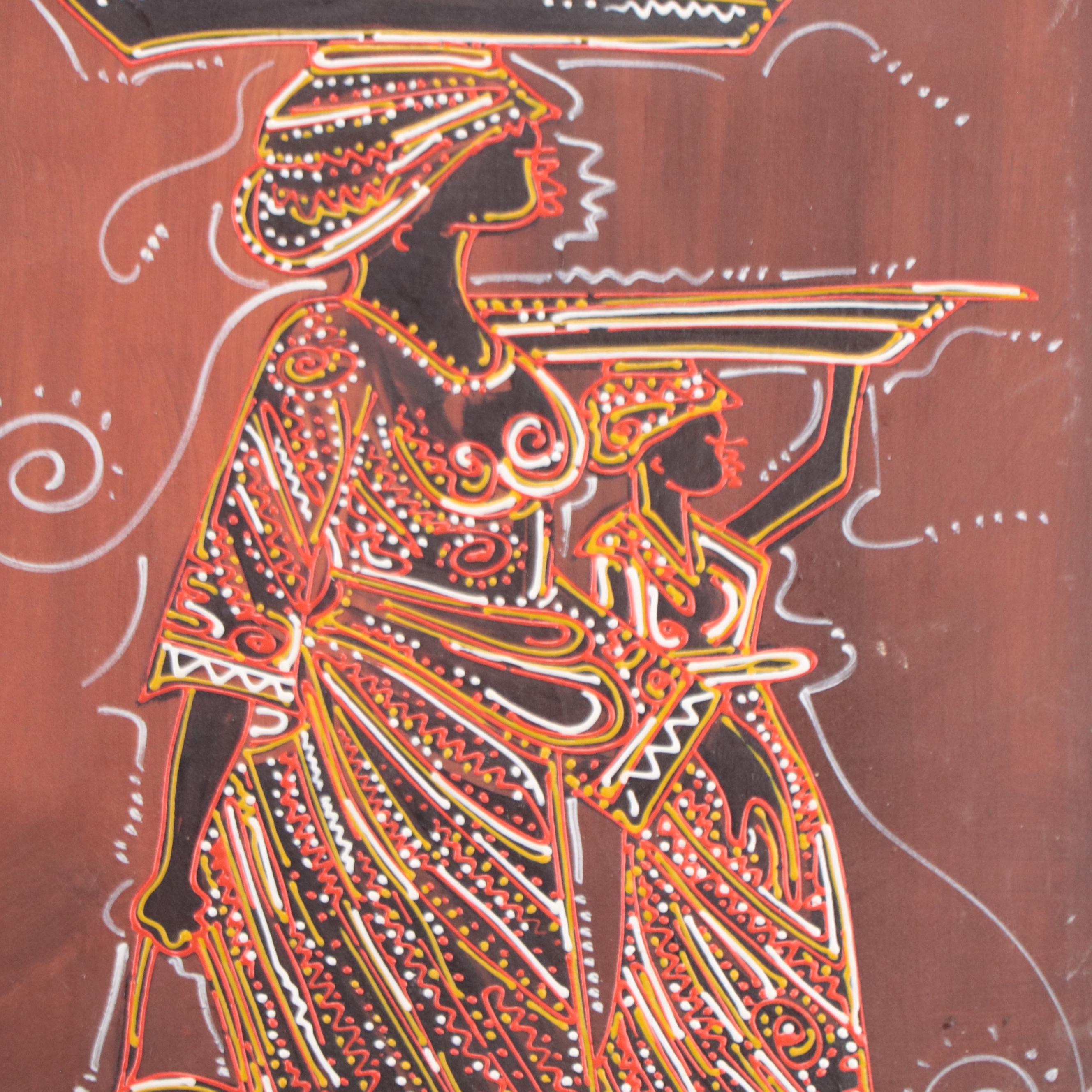 Bayo Ogundele Figural Mixed Media Painting "Marketers," 2022