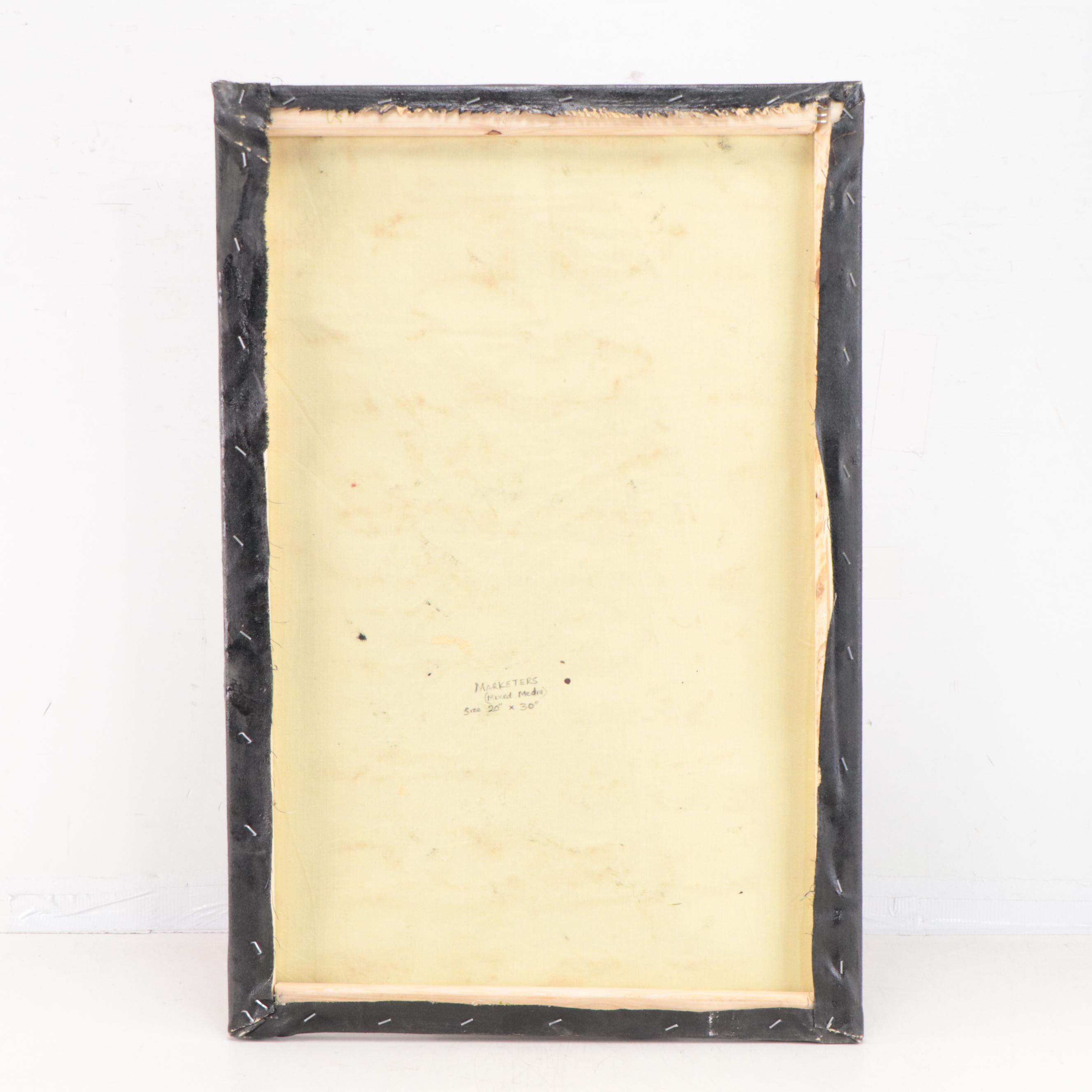 Bayo Ogundele Figural Mixed Media Painting "Marketers," 2022