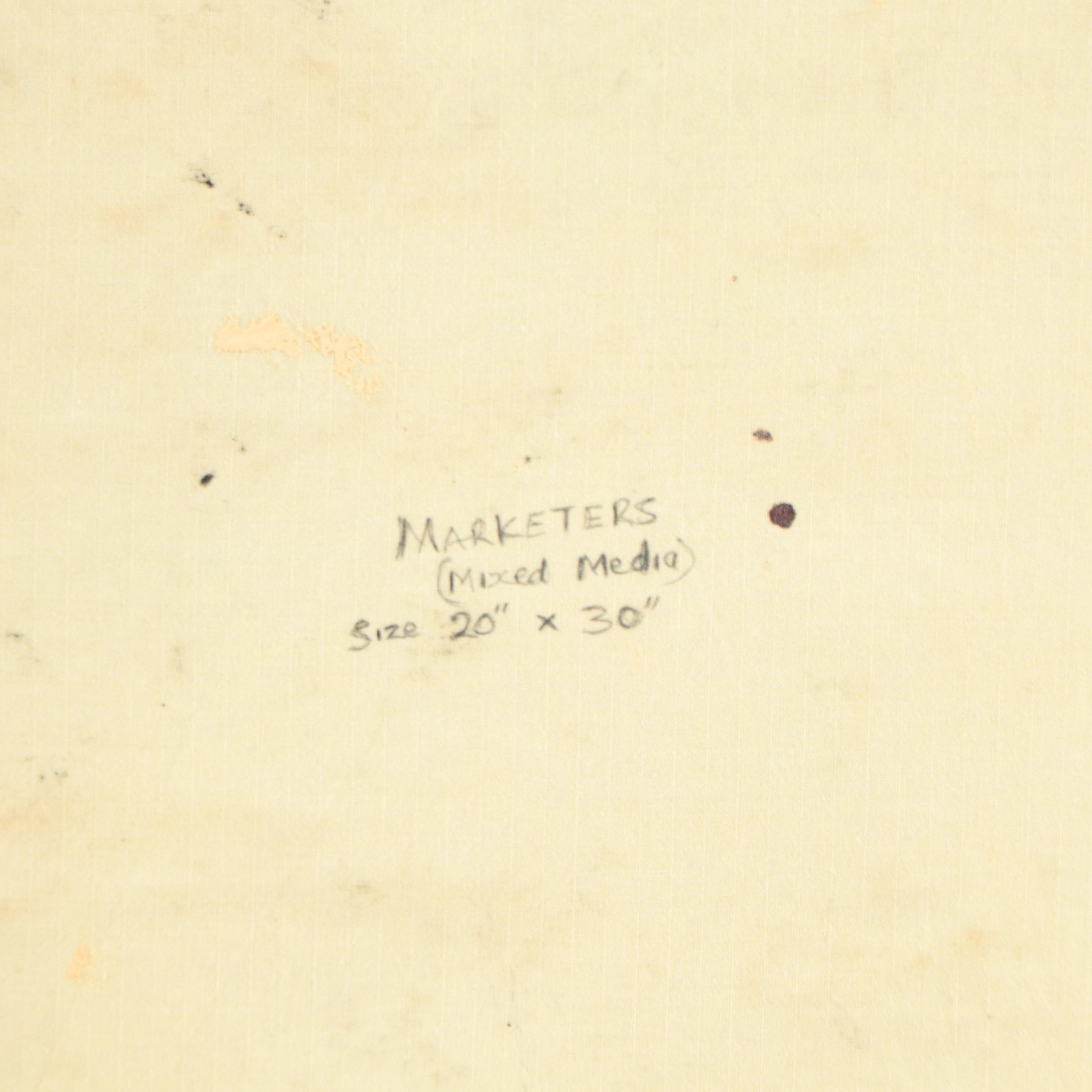 Bayo Ogundele Figural Mixed Media Painting "Marketers," 2022