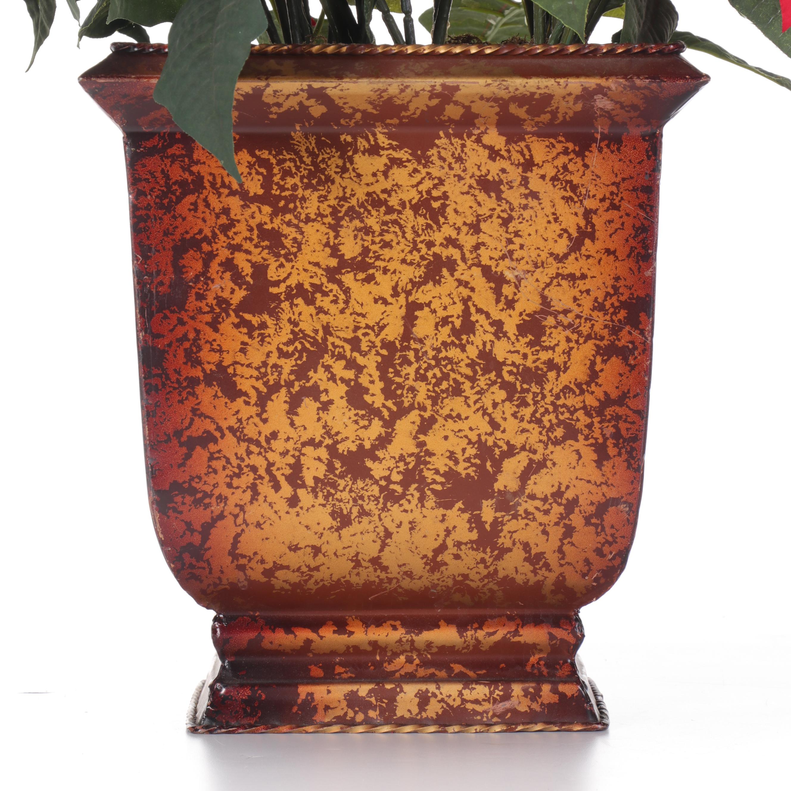 Artificial Poinsettia Plants in Metal Planters