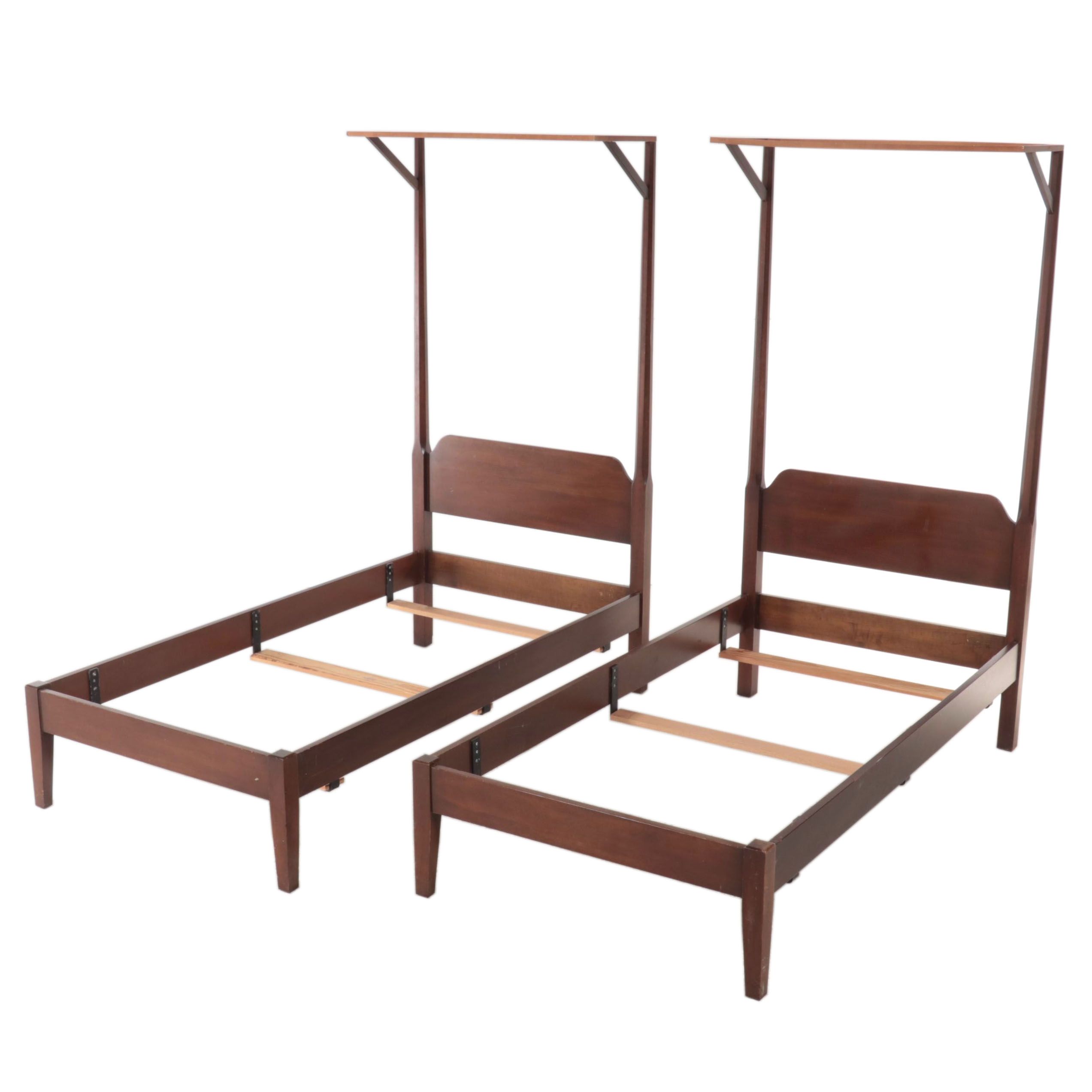 Pair of Kittinger "Williamsburg Adaptation" Mahogany Half-Tester Twin Size Beds