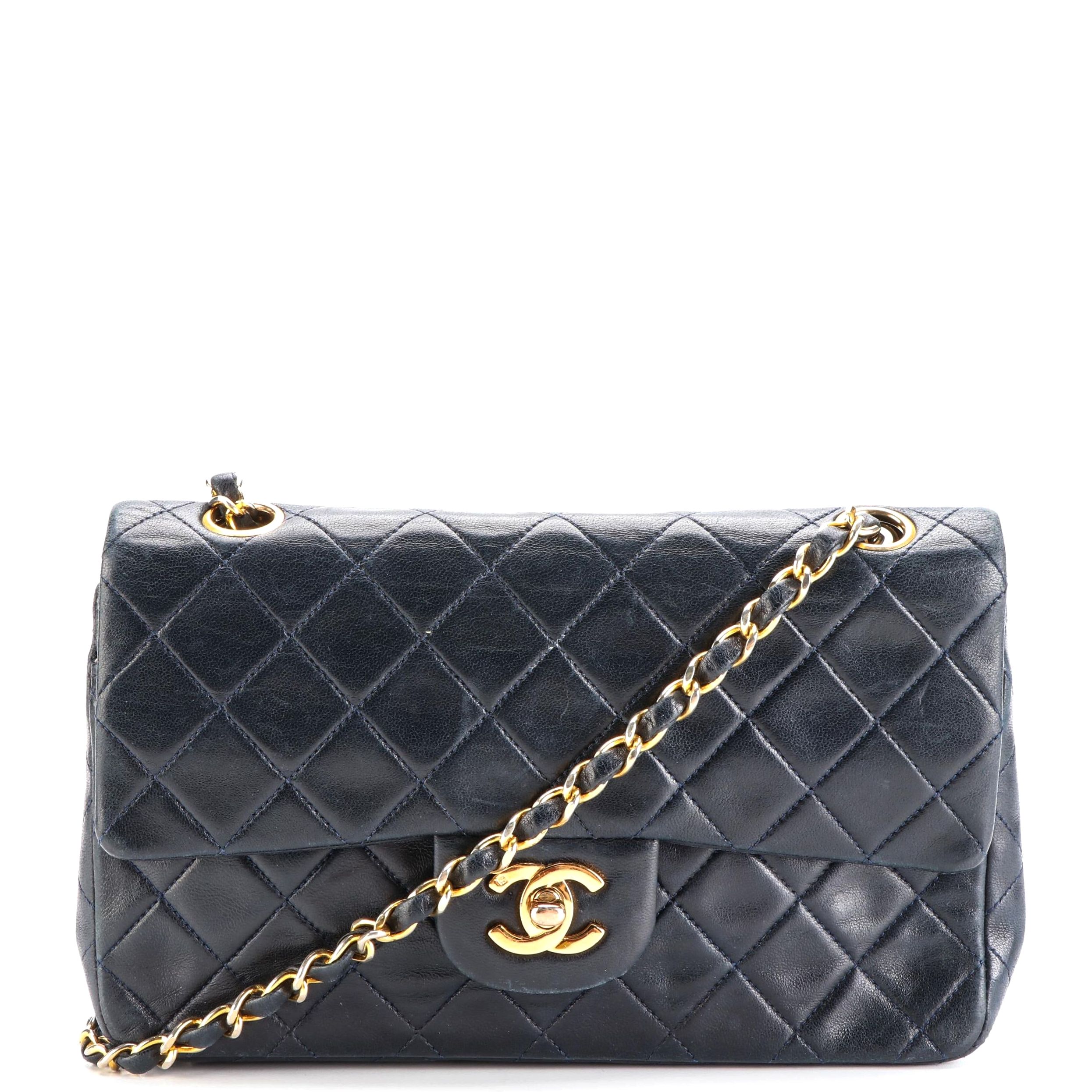 Chanel Vintage Small Classic Double Flap Bag in Quilted Lambskin with Box