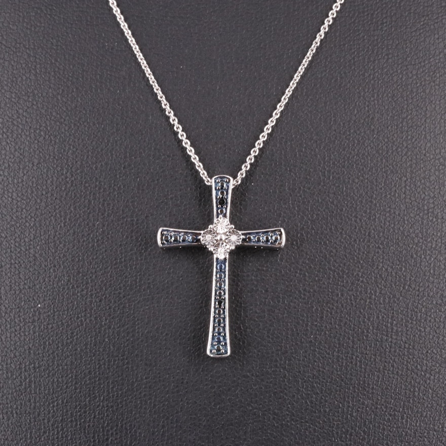 Sterling 0.03 CTW Diamond Cross Pendant Necklace