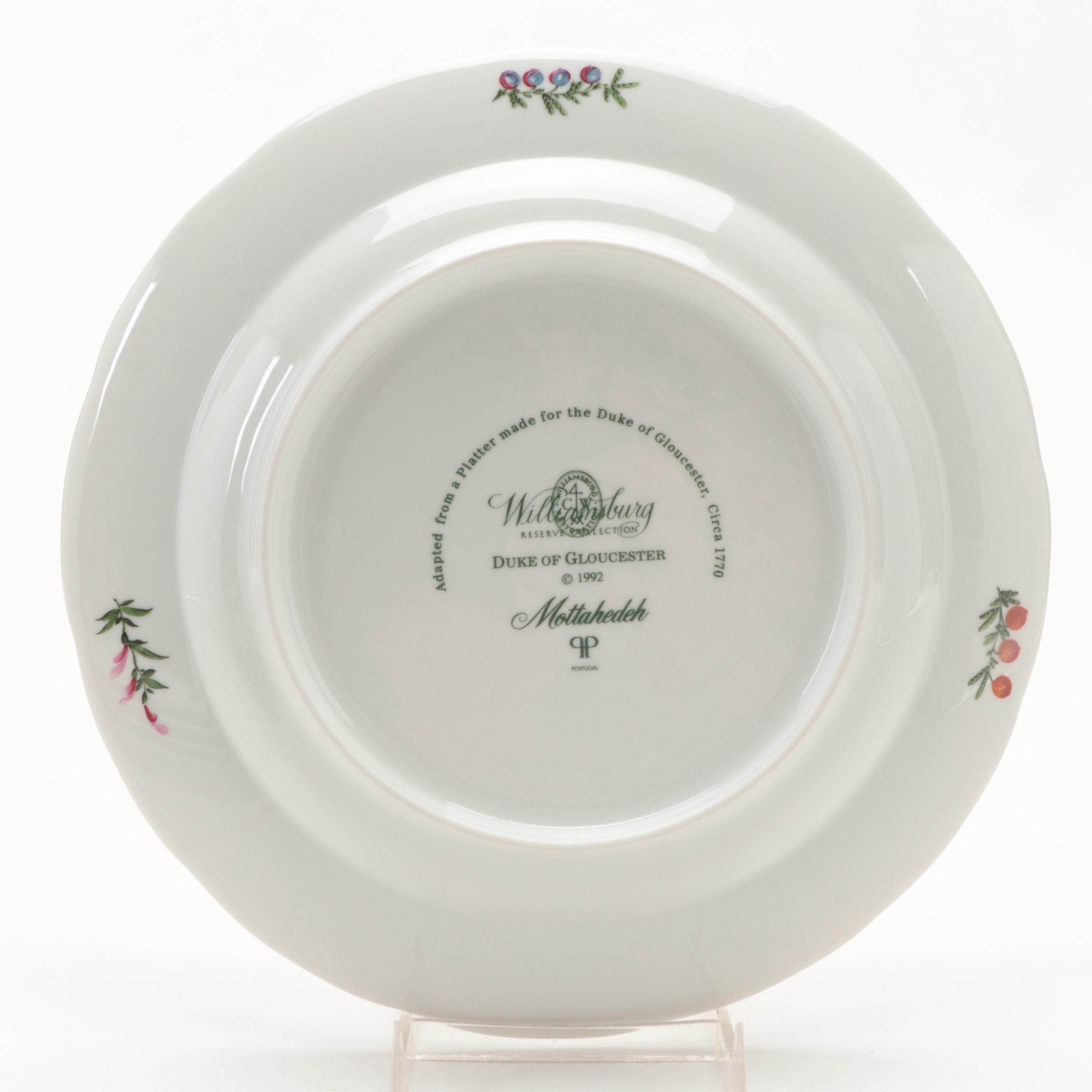Mottahedeh Williamsburg Restoration "Duke of Gloucester" Porcelain Dinnerware