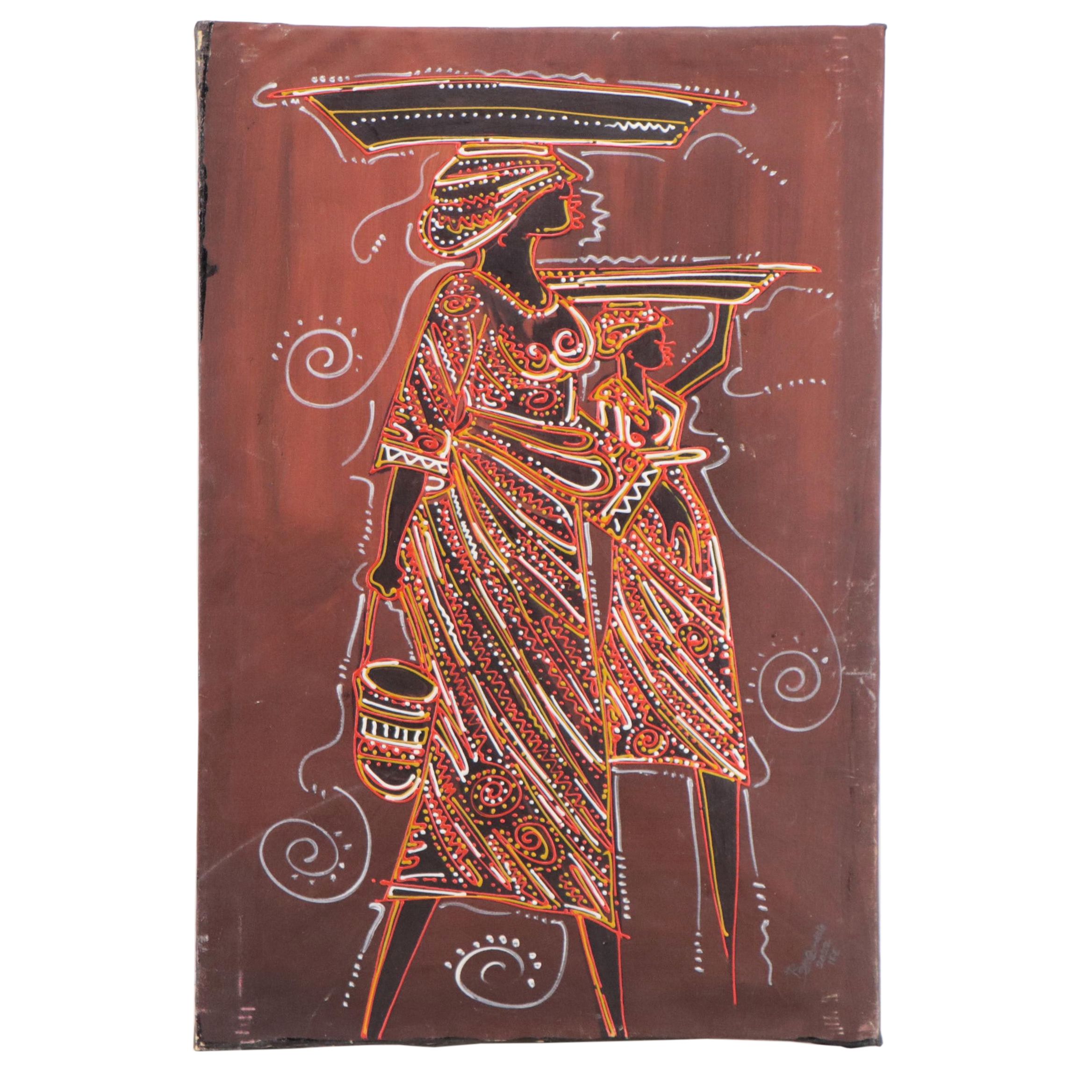 Bayo Ogundele Figural Mixed Media Painting "Marketers," 2022