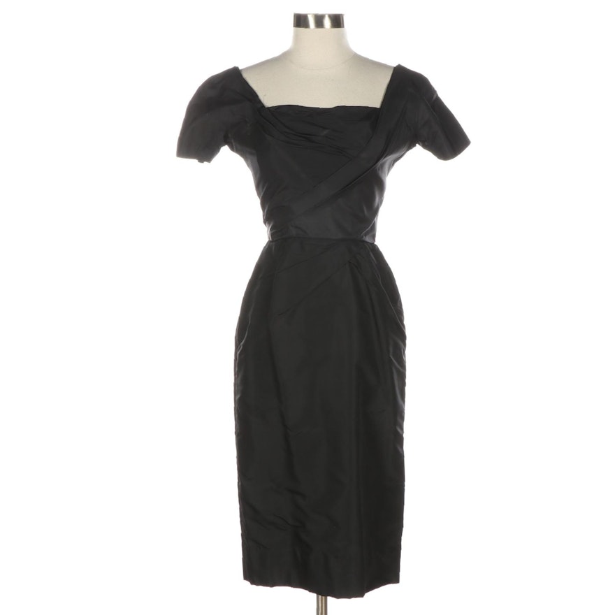 Leon Frank Inc. Pleated Bodice Taffeta Wiggle Dress, 1950s
