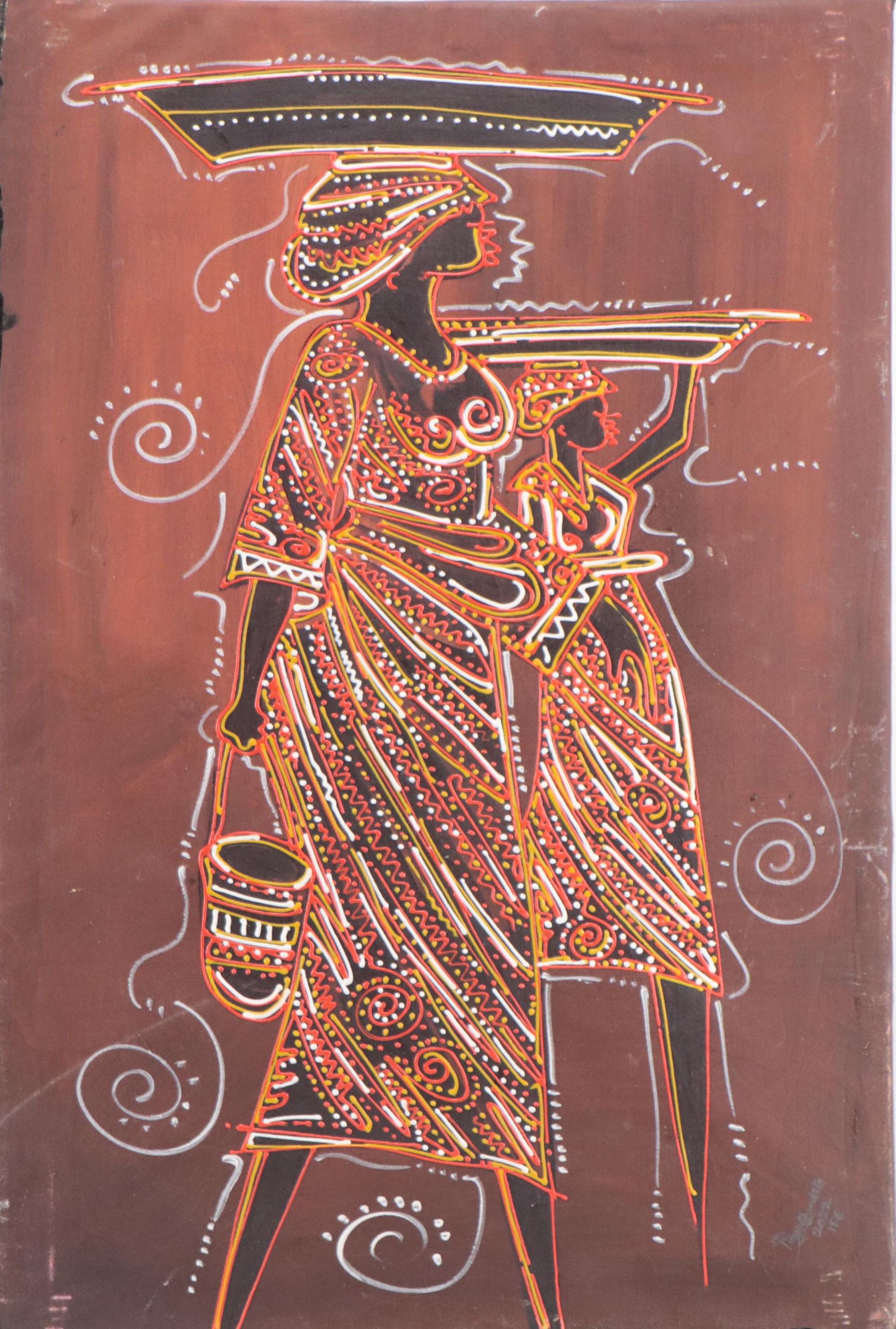 Bayo Ogundele Figural Mixed Media Painting "Marketers," 2022