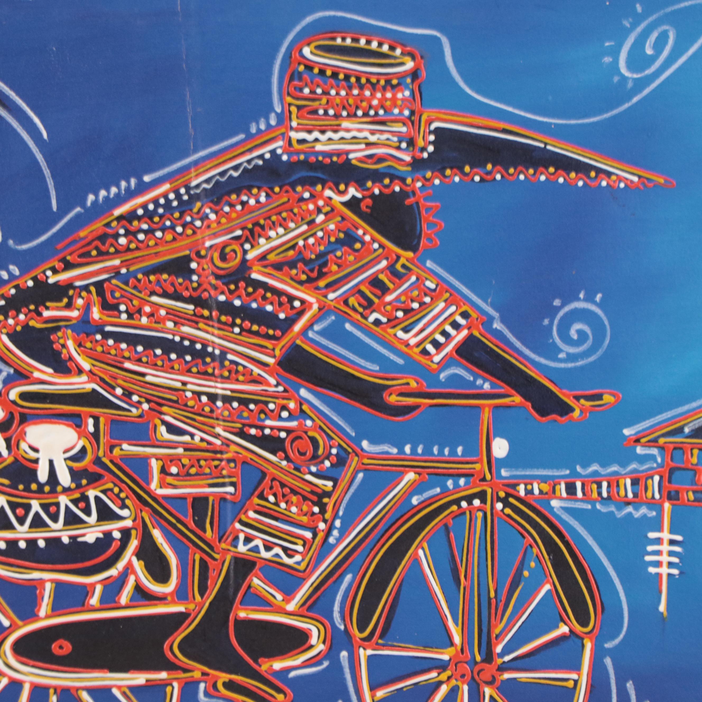 Bayo Ogundele Mixed Media Painting "Keke Elemu," 21st Century