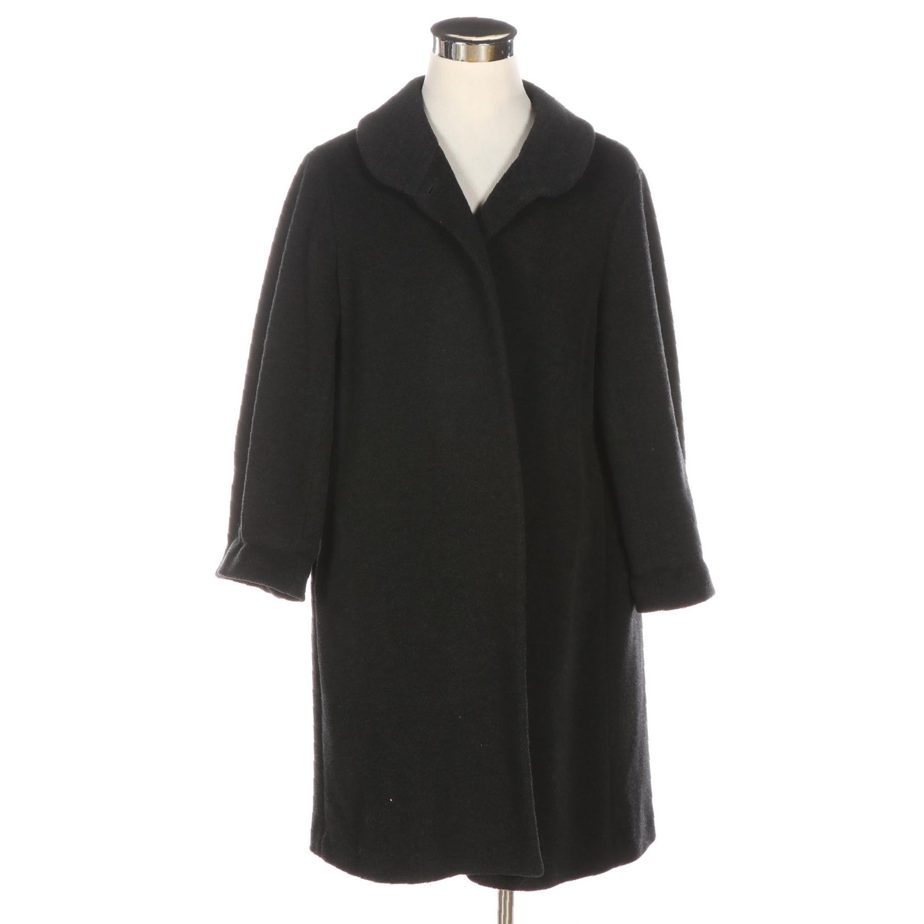Prada Swing Coat in Charcoal Wool Herringbone