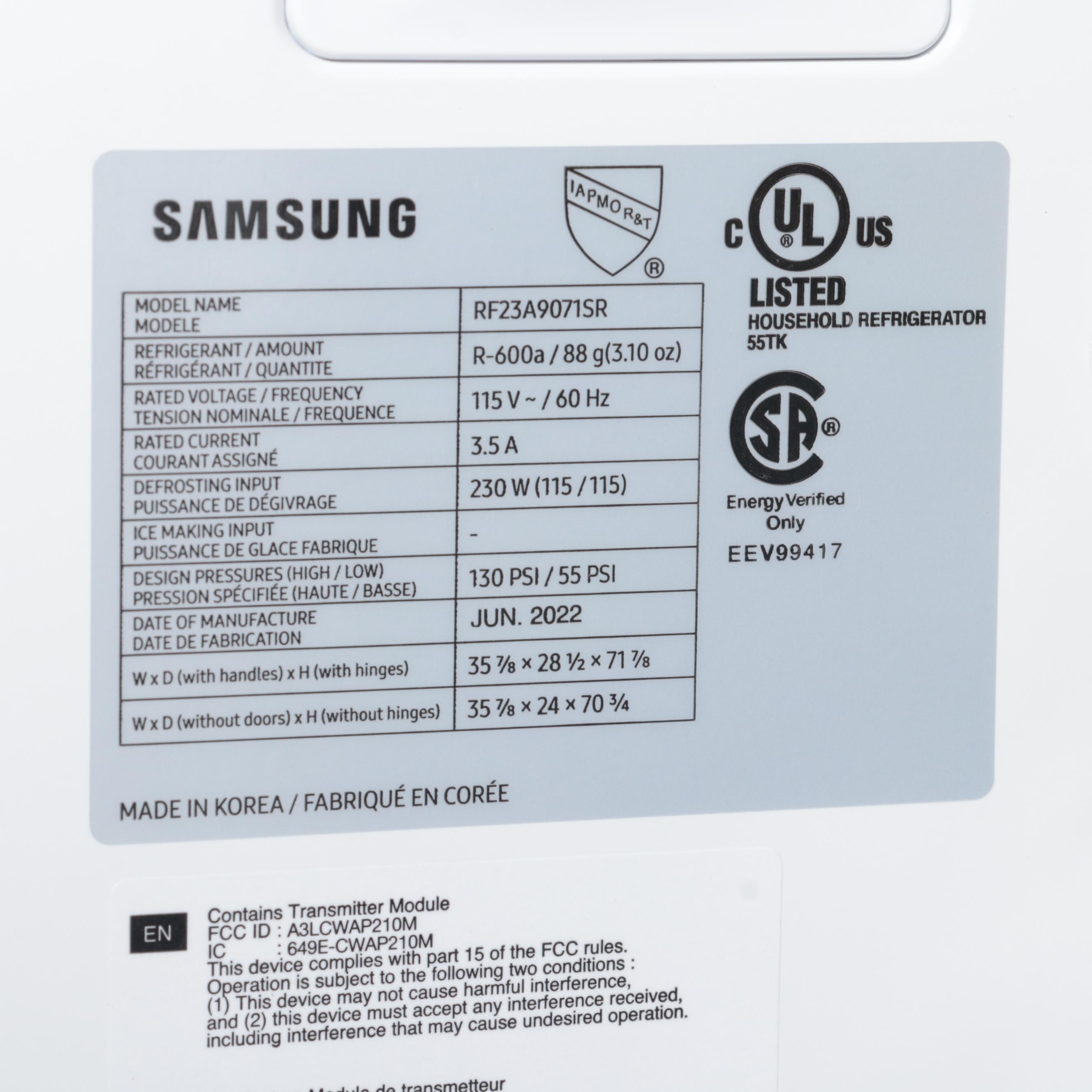 Samsung 23 Cu. Ft. Stainless Smart Counter Depth Four-Door Flex Refrigerator