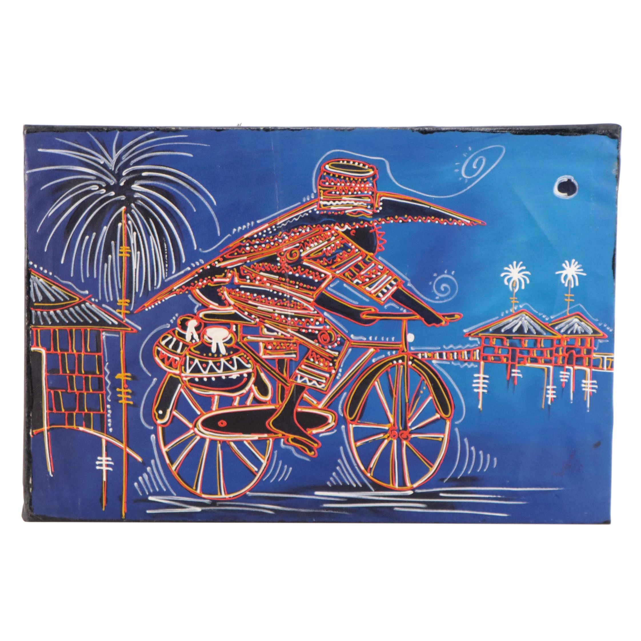 Bayo Ogundele Mixed Media Painting "Keke Elemu," 21st Century