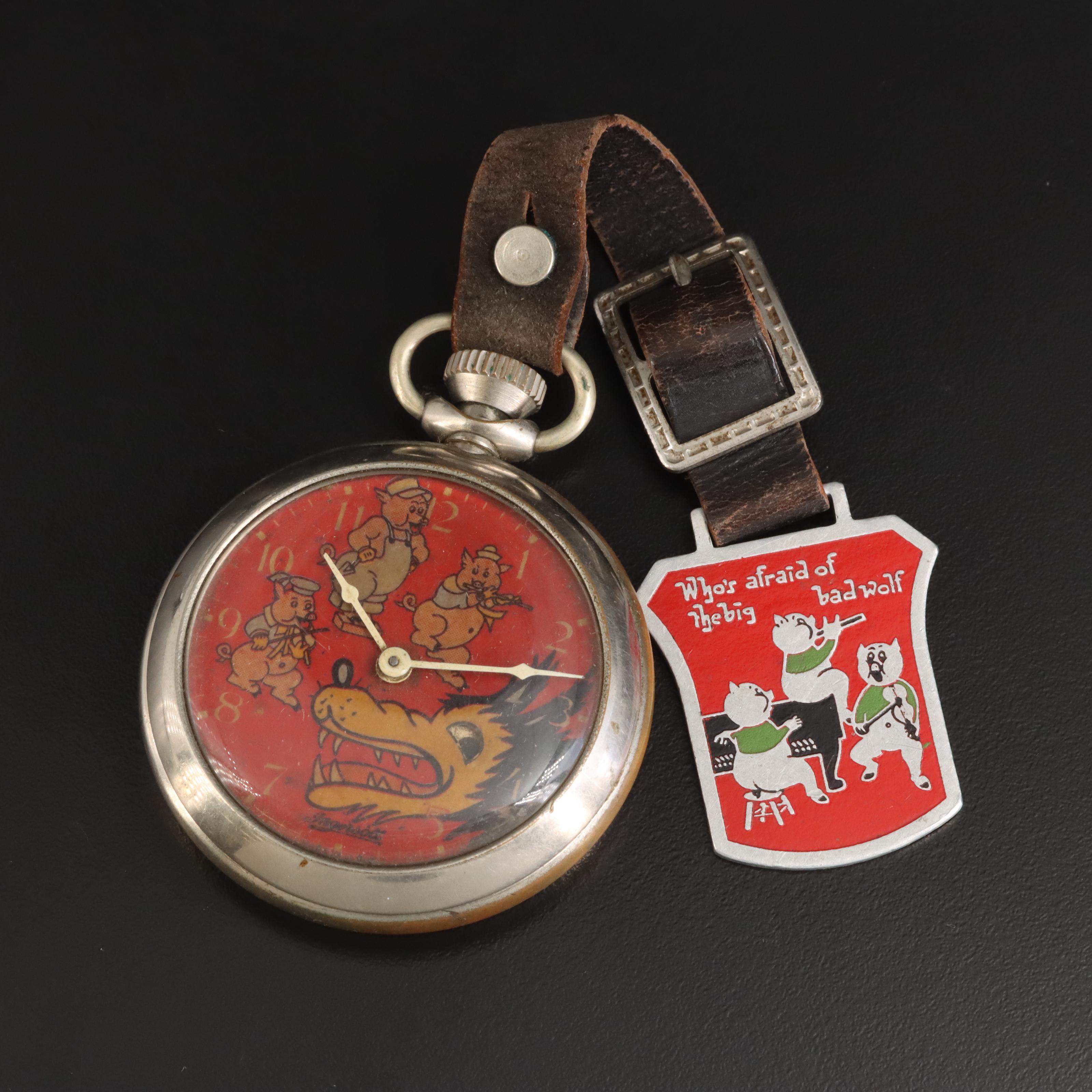 Disney's Big Bad Wolf Pocket Watch and Fob by Ingersol, 1936