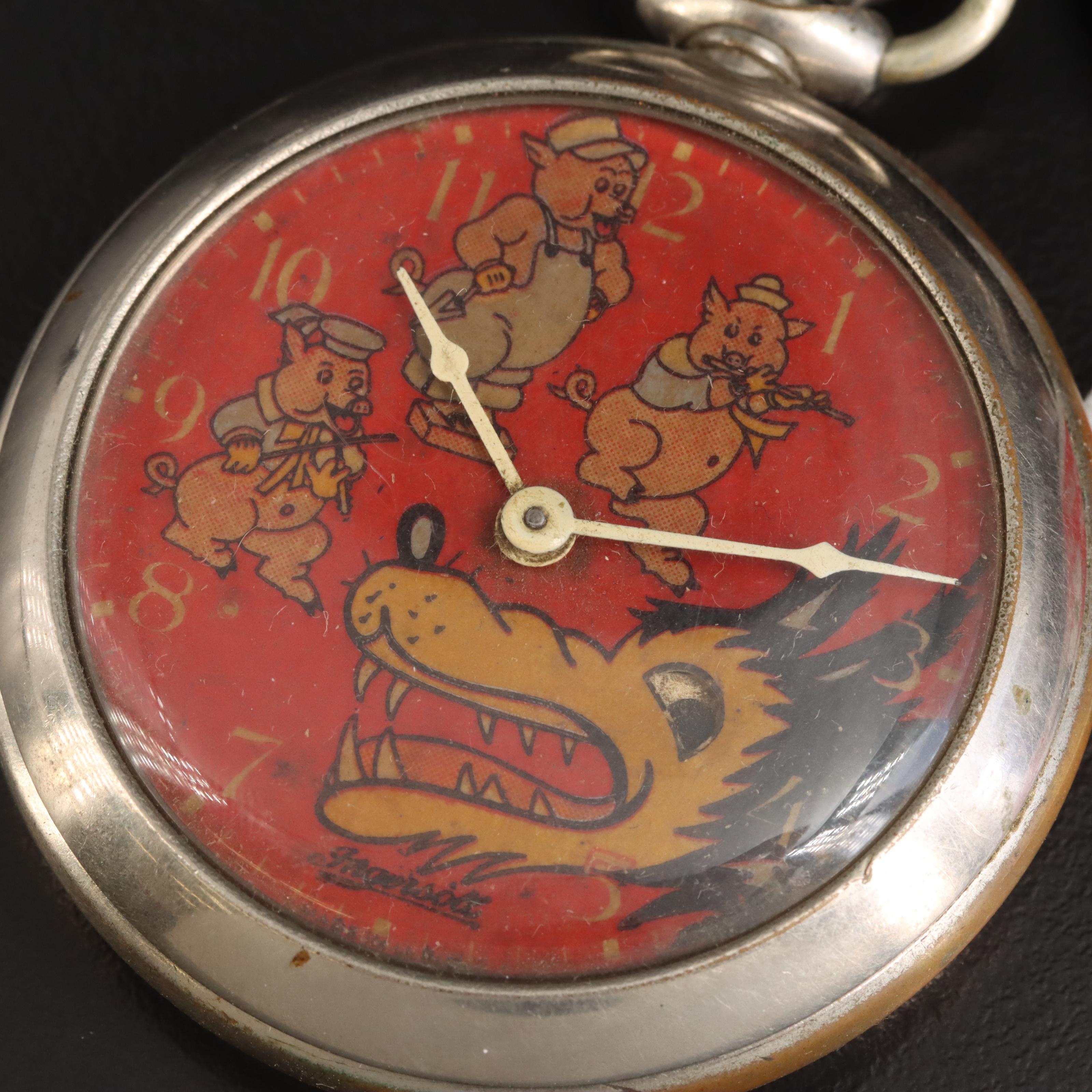 Disney's Big Bad Wolf Pocket Watch and Fob by Ingersol, 1936