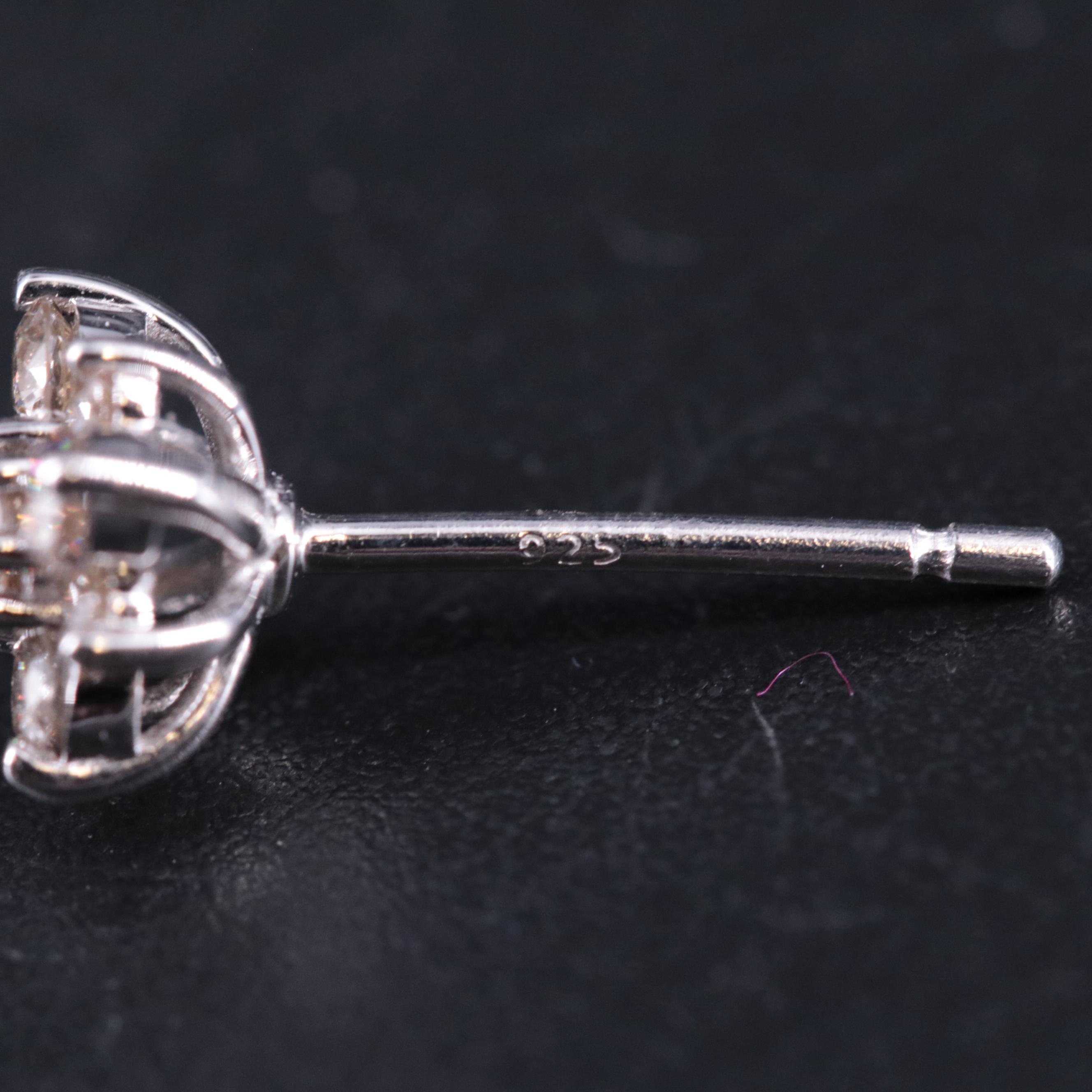 Sterling Silver 0.51 CTW Diamond Flower Cluster Stud Earrings