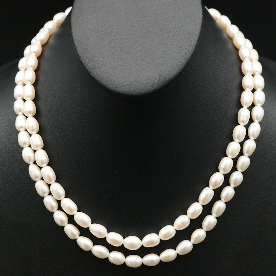 Pearl Double Strand Necklace with Sterling Clasp