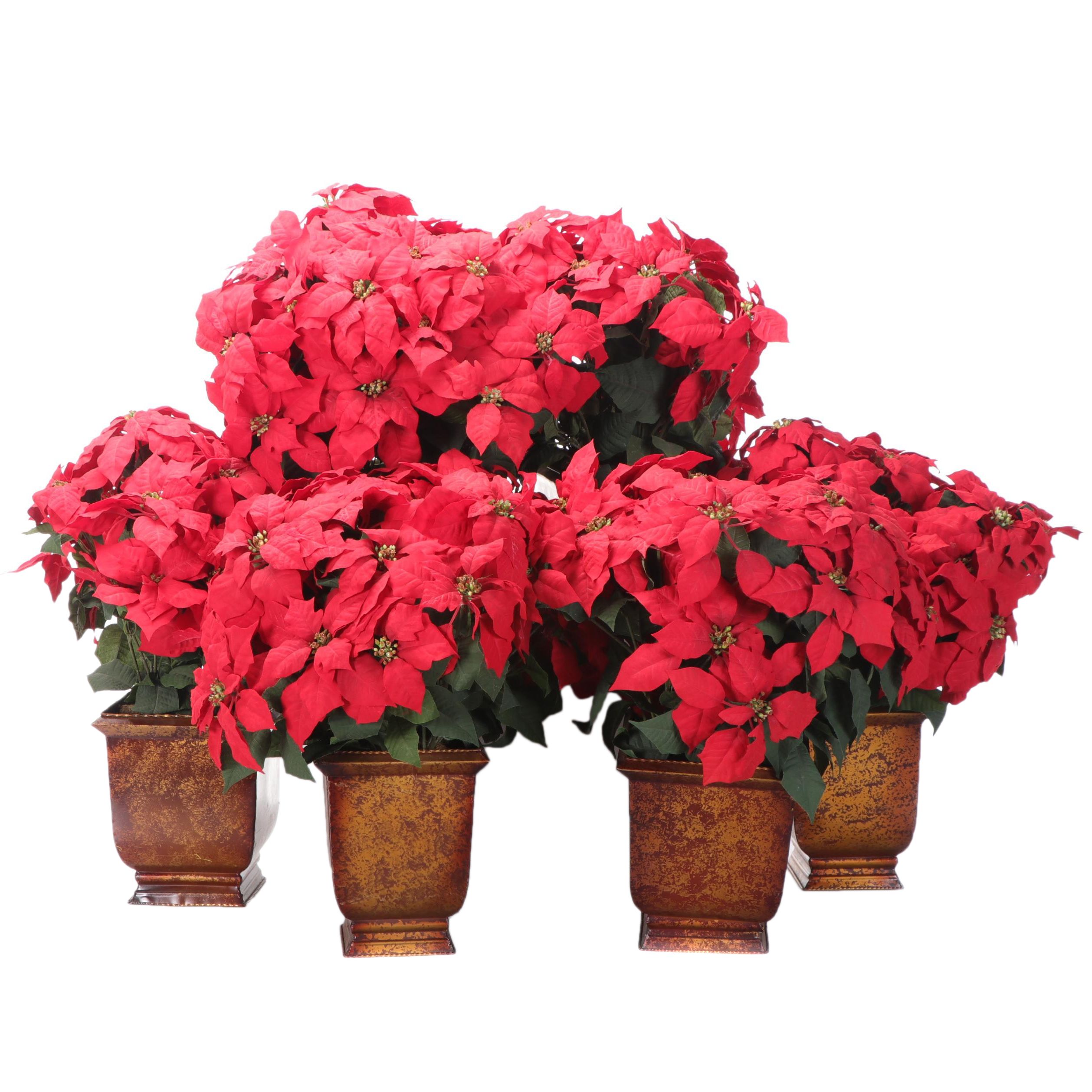 Artificial Poinsettia Plants in Metal Planters