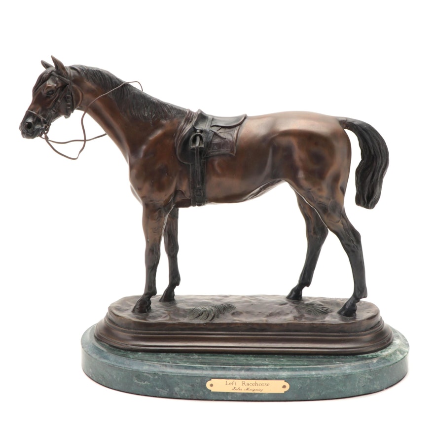 Bronze Cast Sculpture After Jules Moigniez "Left Racehorse"