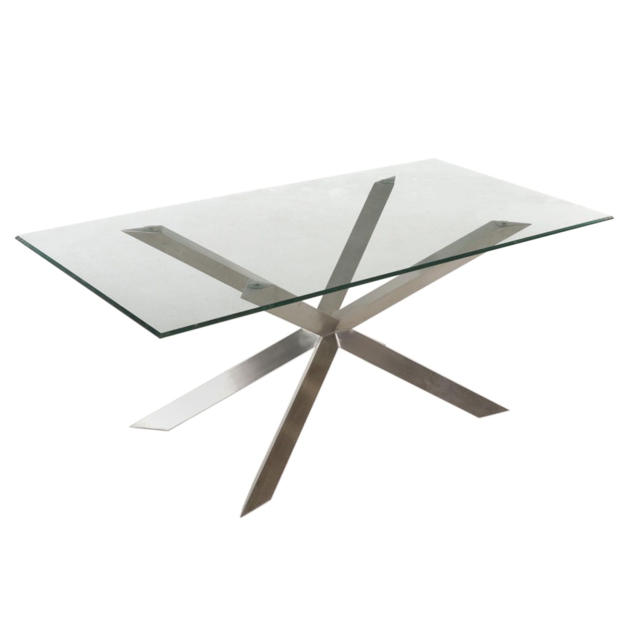 Modernist Style Metal "Jacks" Base and Glass Top Dining Table