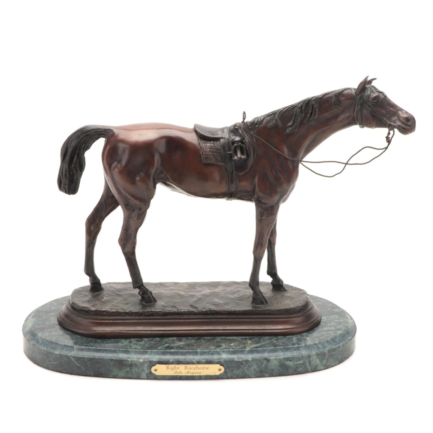 Cast Bronze Sculpture After Jules Moigniez "Right Racehorse"
