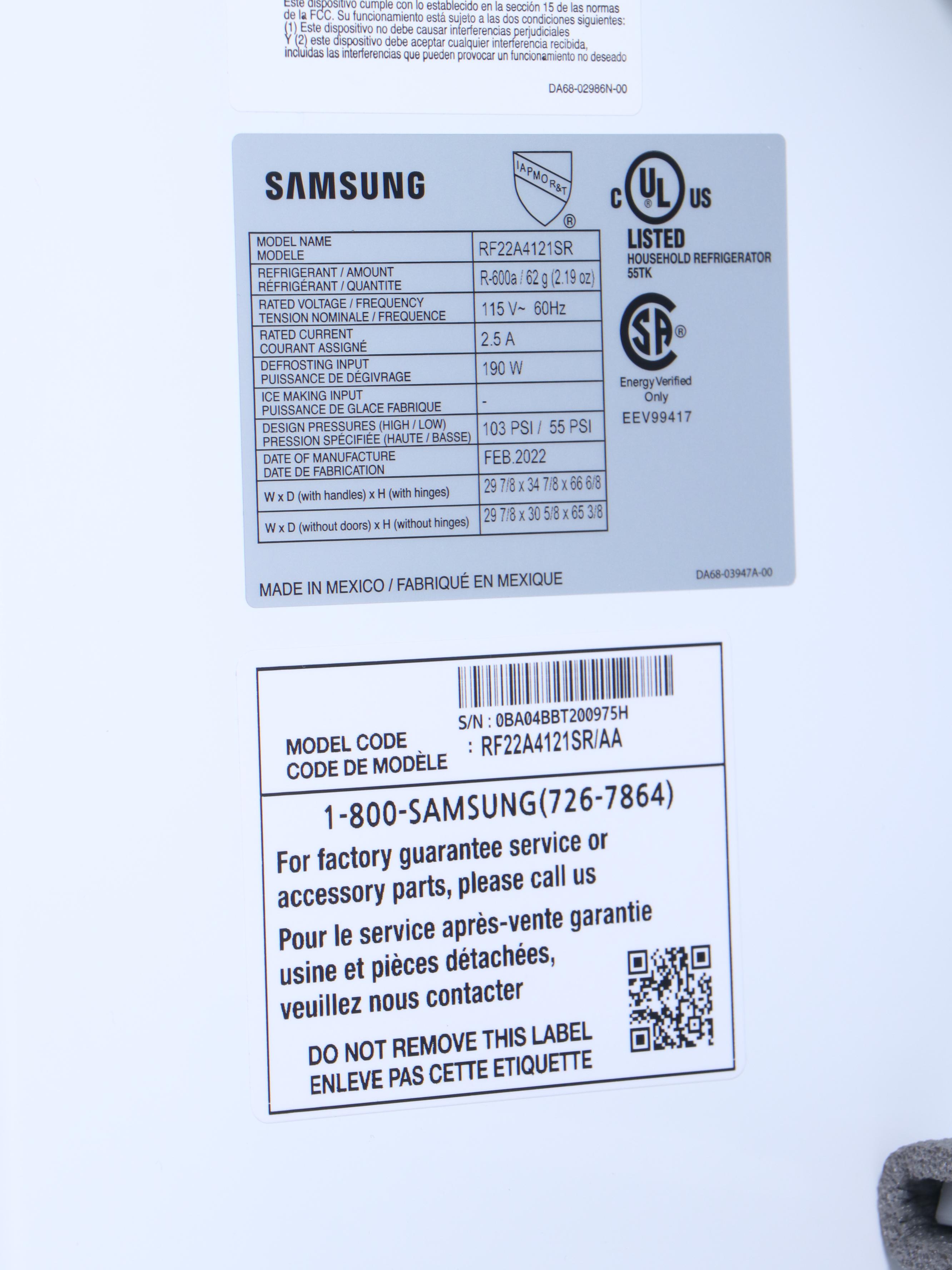 Samsung 18 Cu. Ft. Smart Counter Depth Three-Door French Door Refrigerator