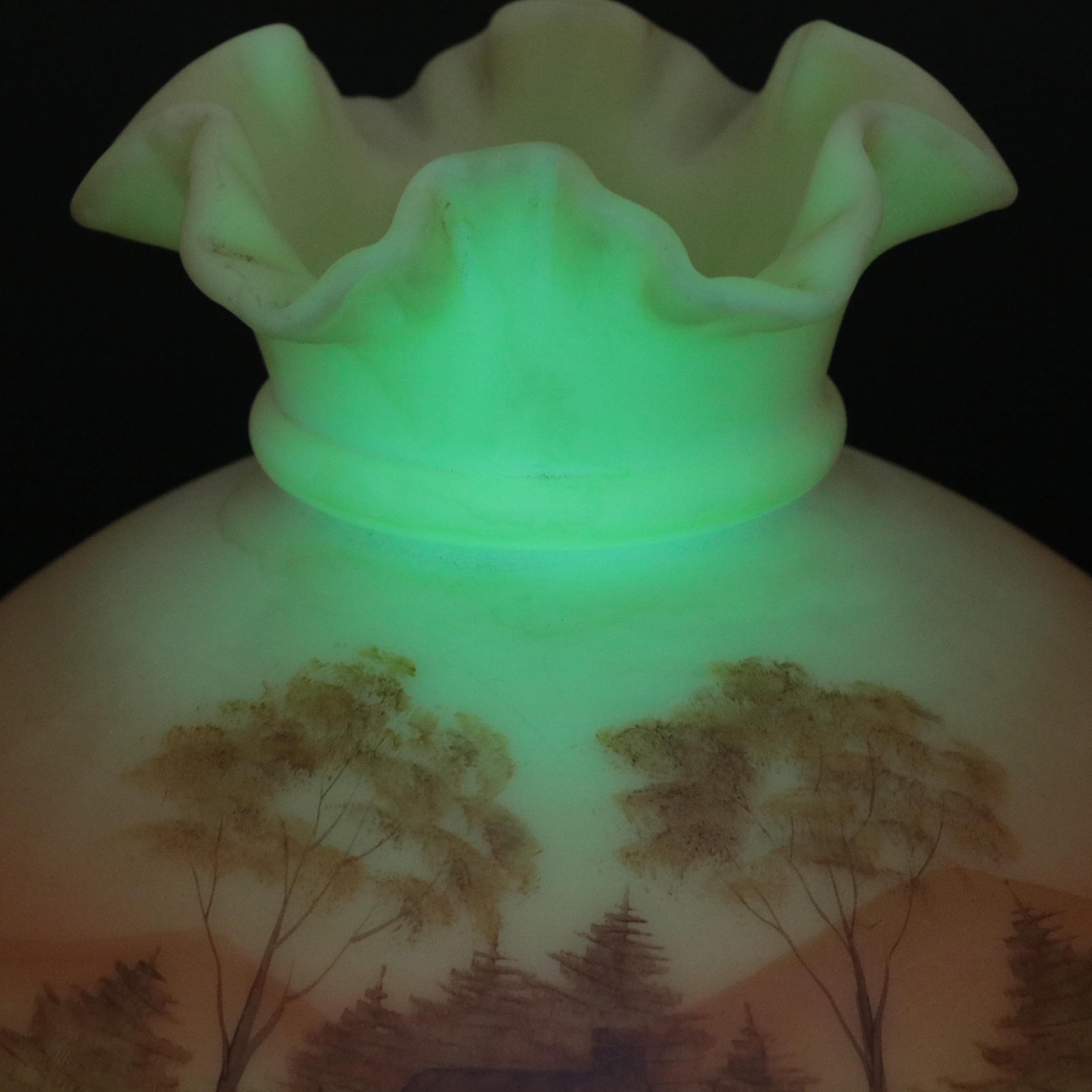 Fenton "Log Cabin" and "Rose Burmese" Satin Custard Glass Parlor Lamps, 1970s