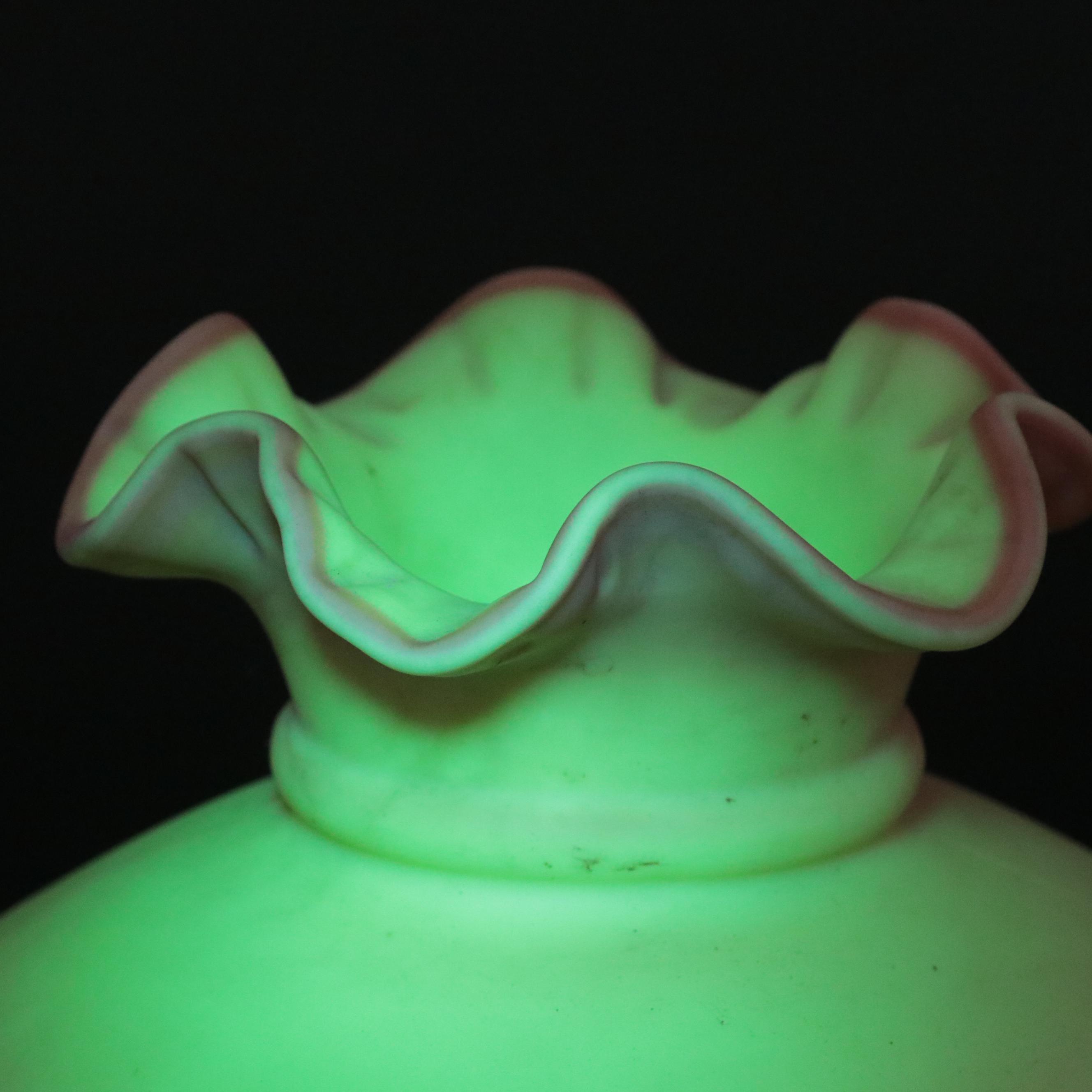 Fenton "Log Cabin" and "Rose Burmese" Satin Custard Glass Parlor Lamps, 1970s