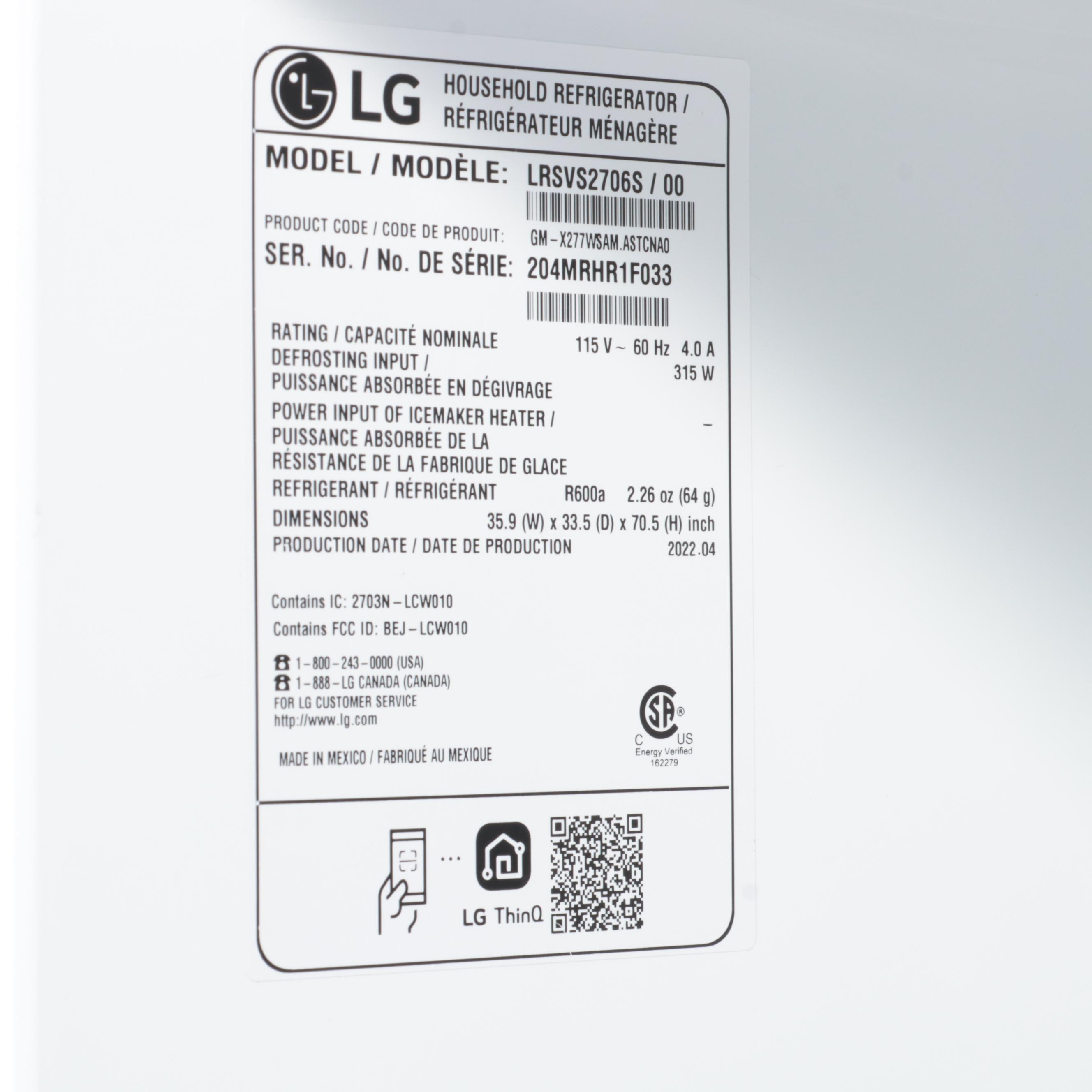 LG 27 Cu. Ft. Smart Side-By-Side InstaView® Door-in-Door® Refrigerator