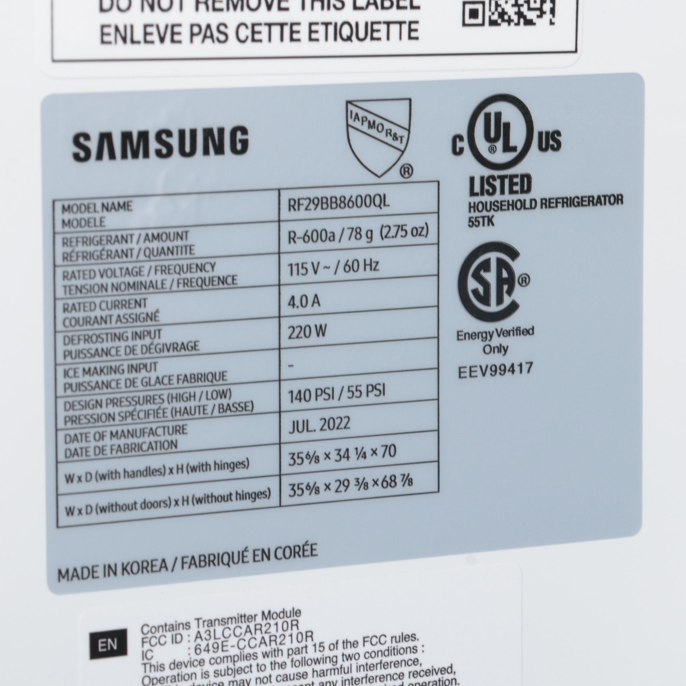 Samsung 29 Cu. Ft. Bespoke Four-Door French Door Refrigerator