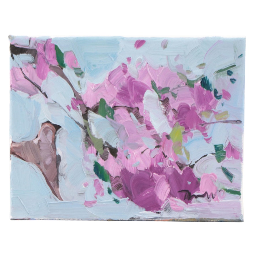 Jose Trujillo Abstract Floral Oil Painting, 21st Century