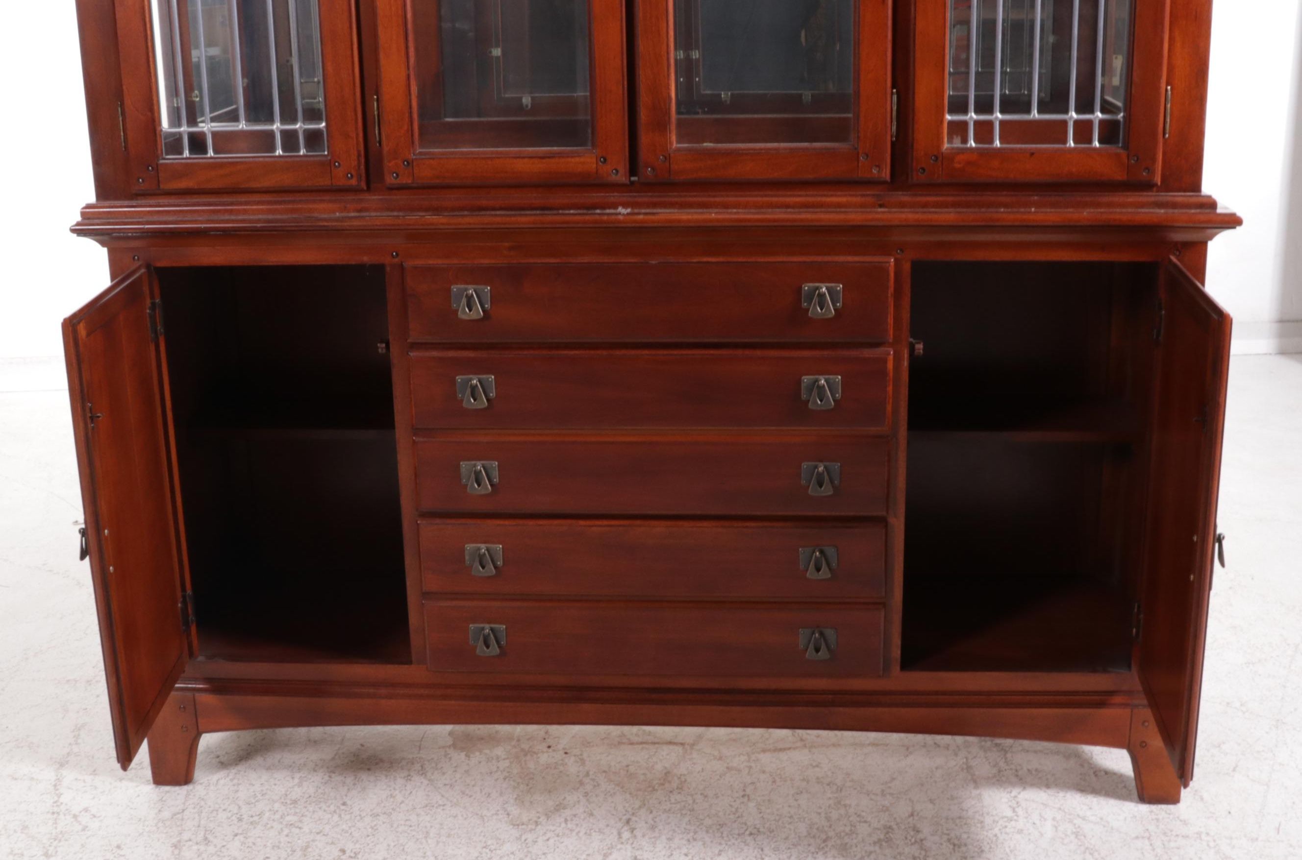 Contemporary Arts & Crafts Style Cherry Two-Piece China Cabinet