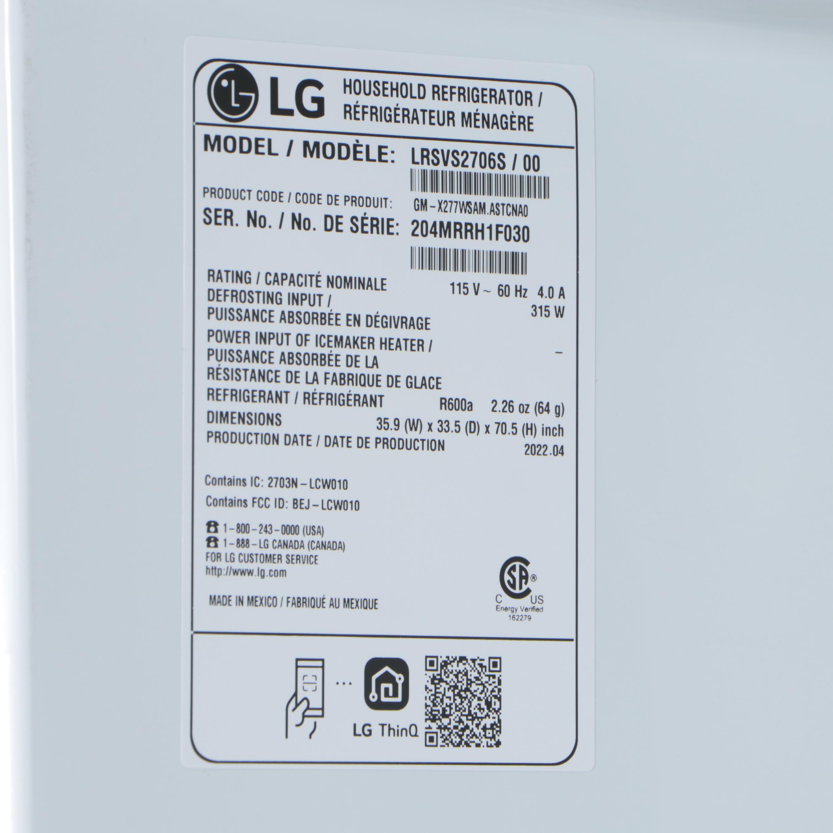 LG 27 Cu.Ft. Smart Side-By-Side InstaView® Door-in-Door® Refrigerator