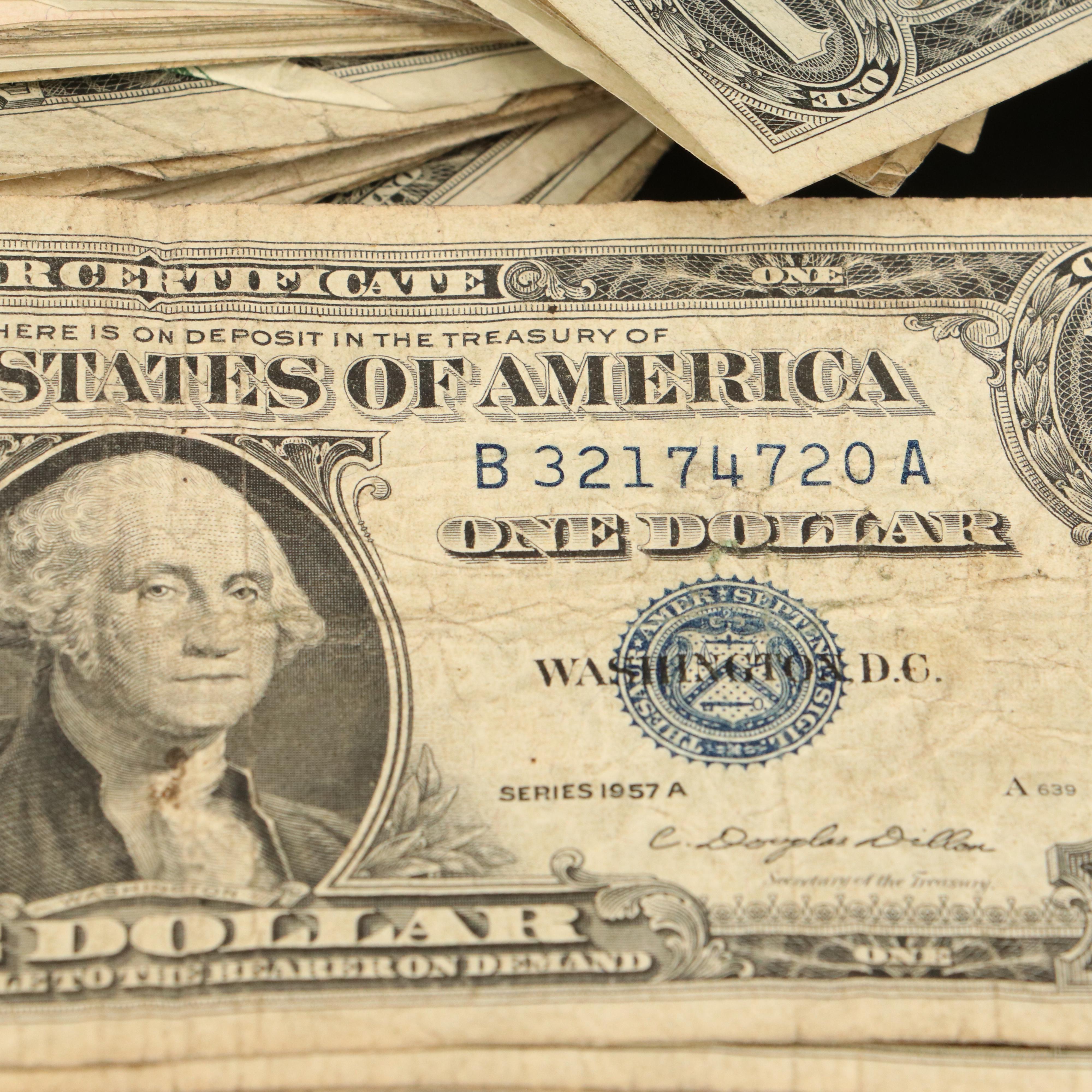 Collection of Sixty-Eight United States One Dollar Silver Certificates