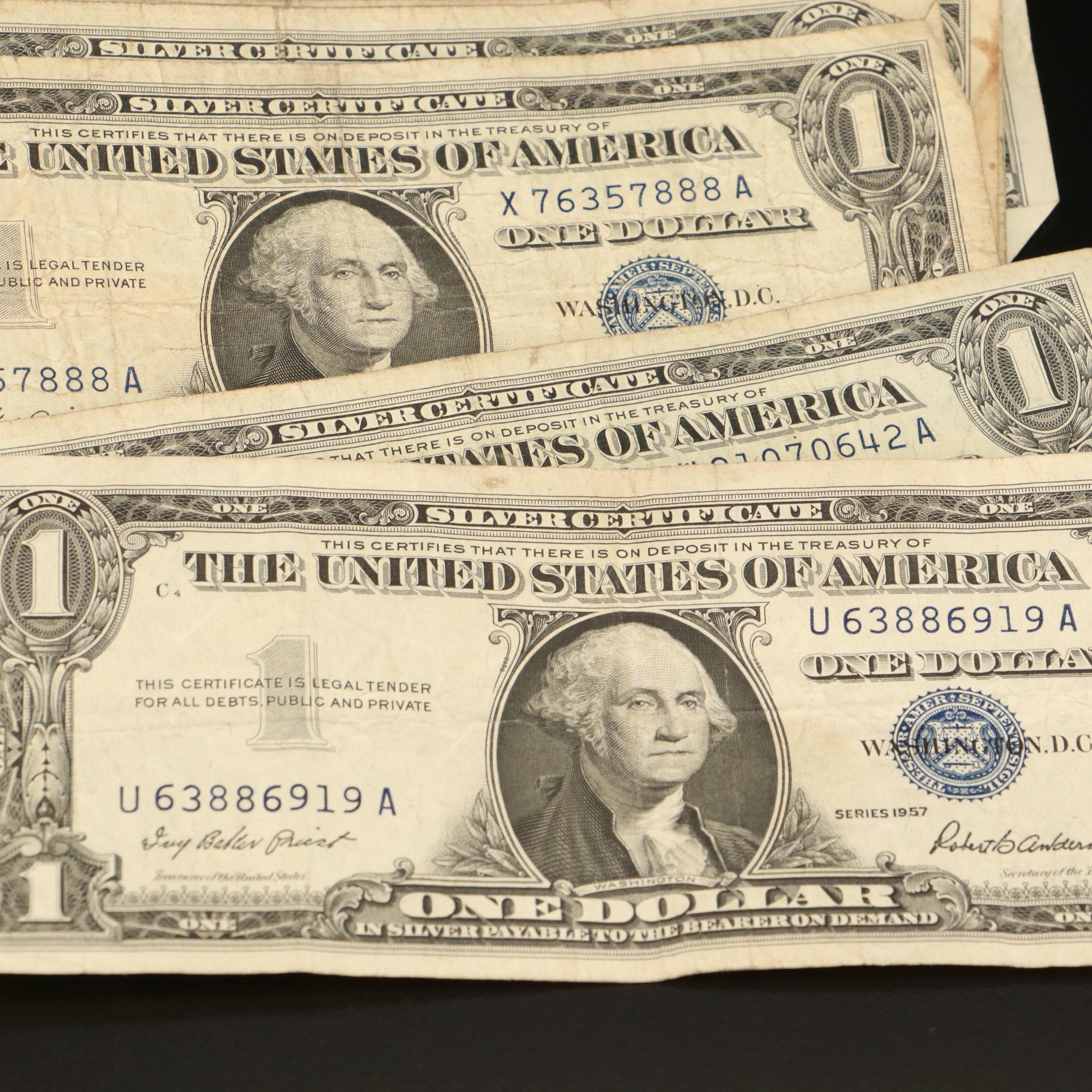 Collection of Sixty-Eight United States One Dollar Silver Certificates