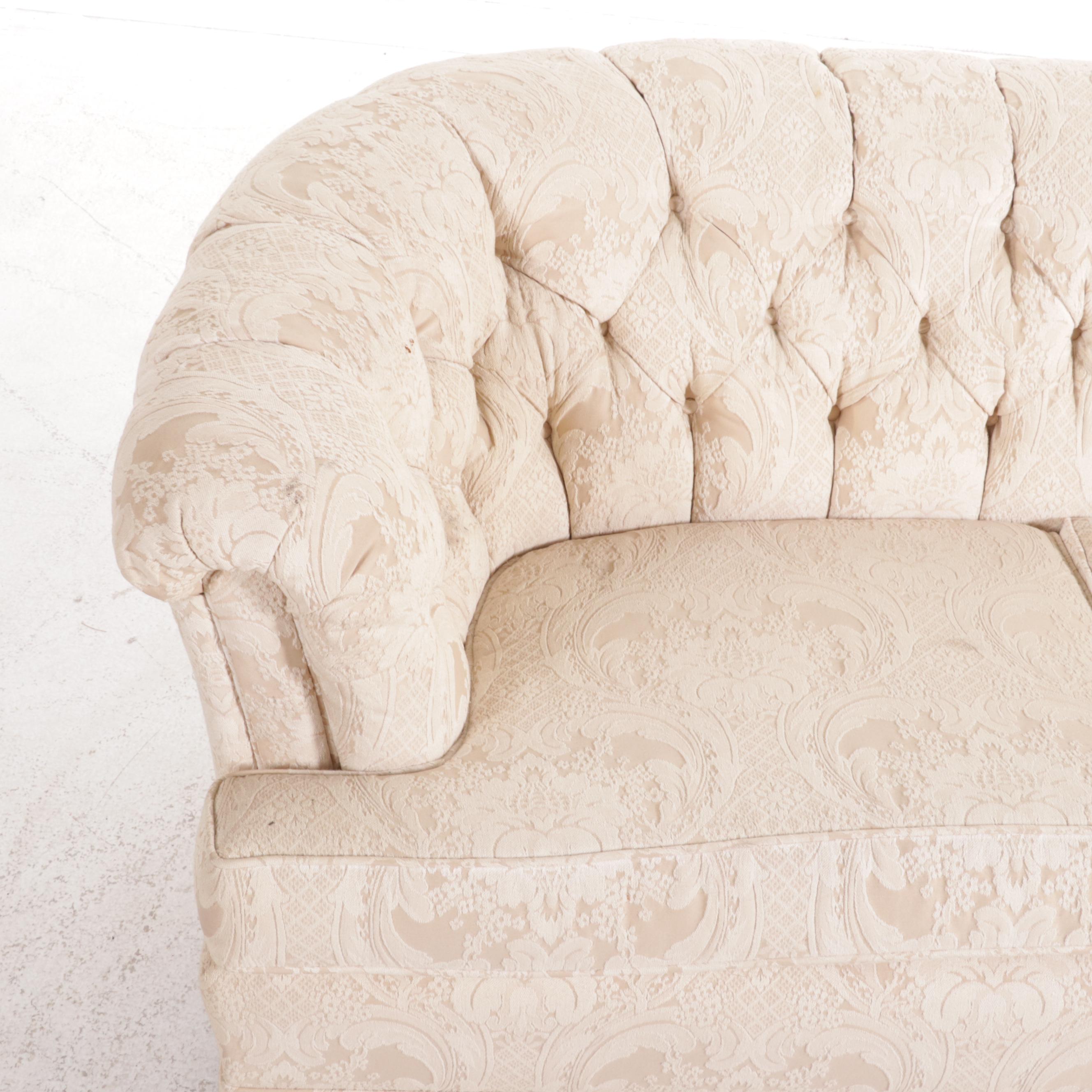Curved Back Button Tufted Upholstered Sofa, Mid to Late 20th Century