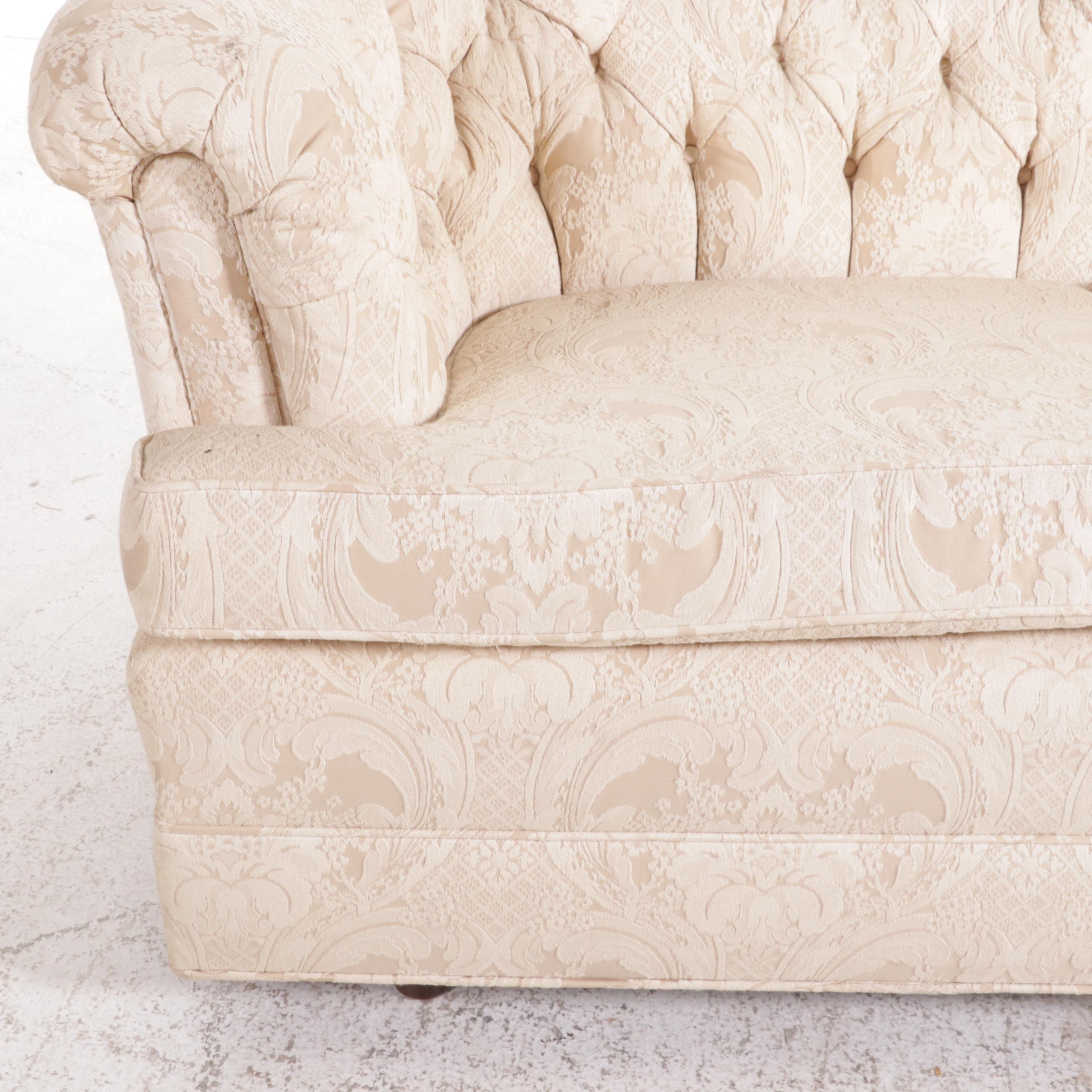 Curved Back Button Tufted Upholstered Sofa, Mid to Late 20th Century