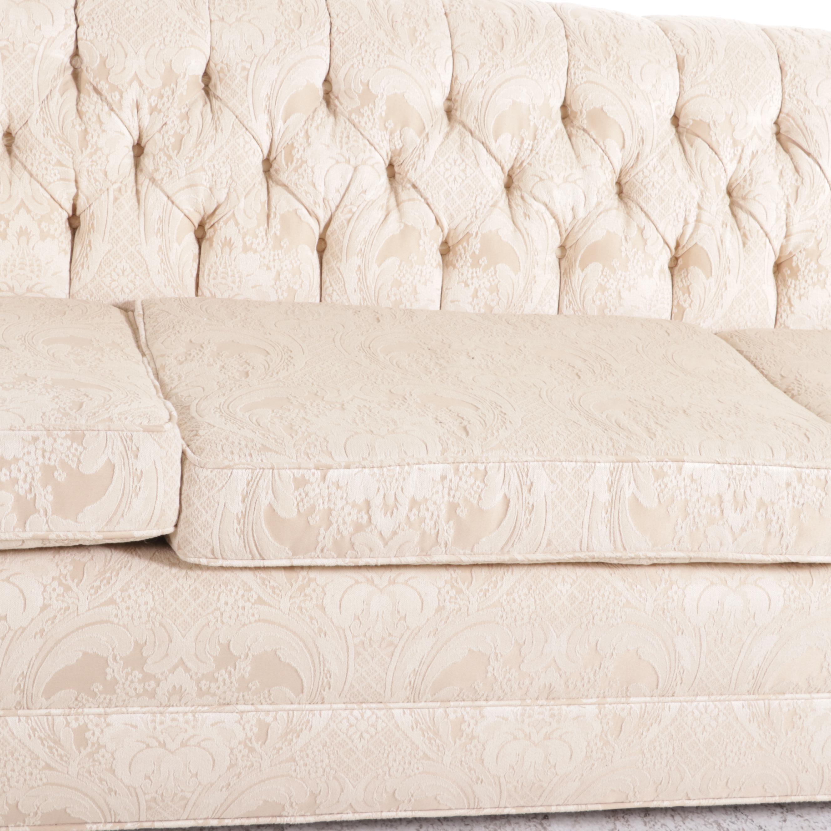 Curved Back Button Tufted Upholstered Sofa, Mid to Late 20th Century