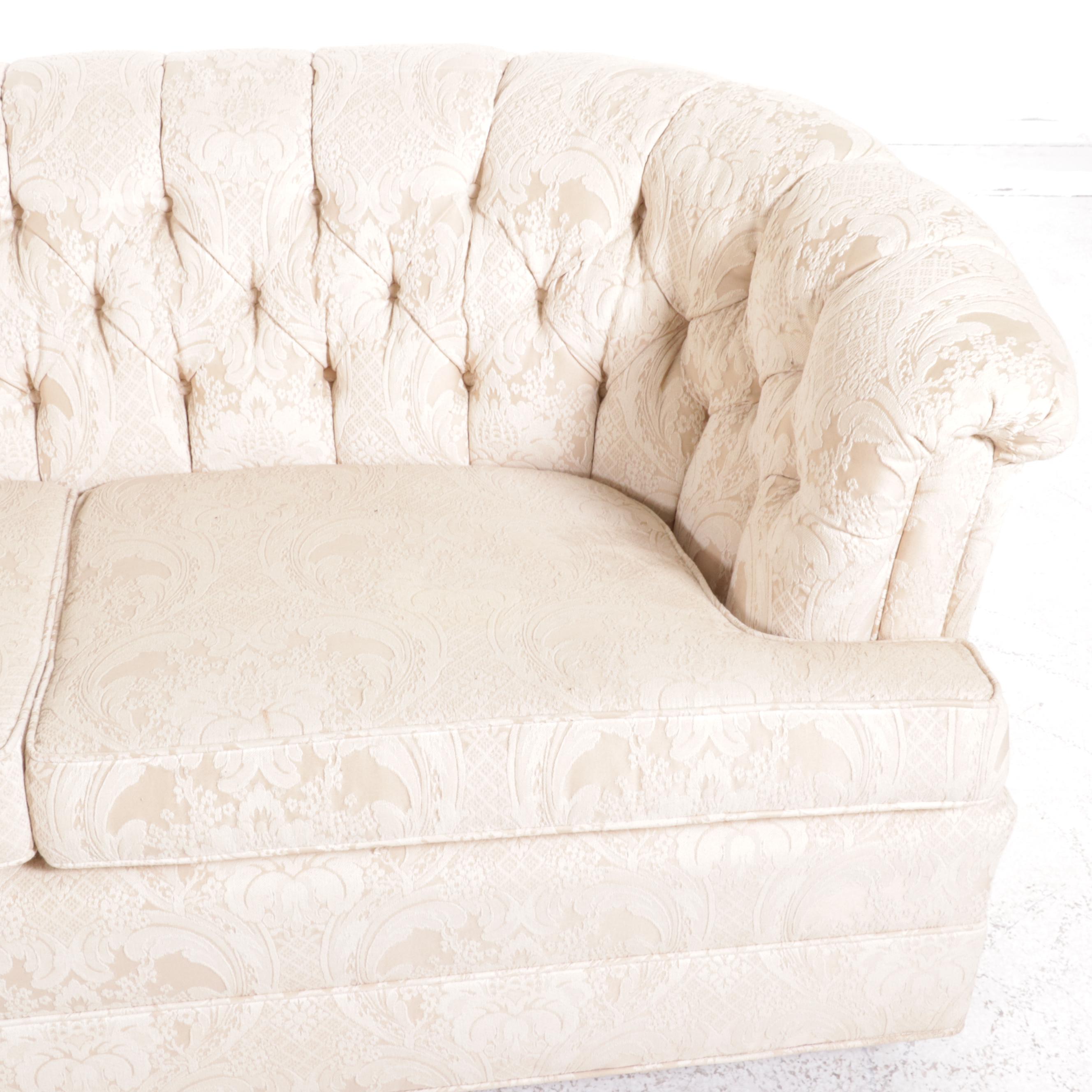 Curved Back Button Tufted Upholstered Sofa, Mid to Late 20th Century