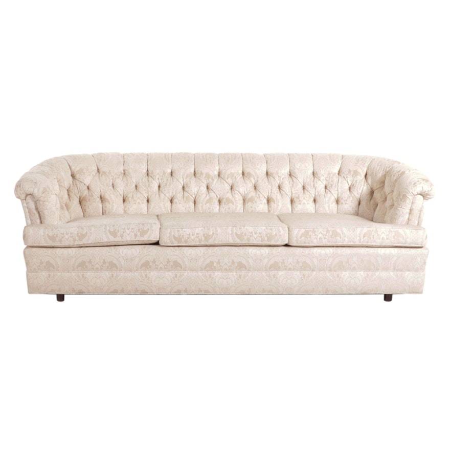 Curved Back Button Tufted Upholstered Sofa, Mid to Late 20th Century