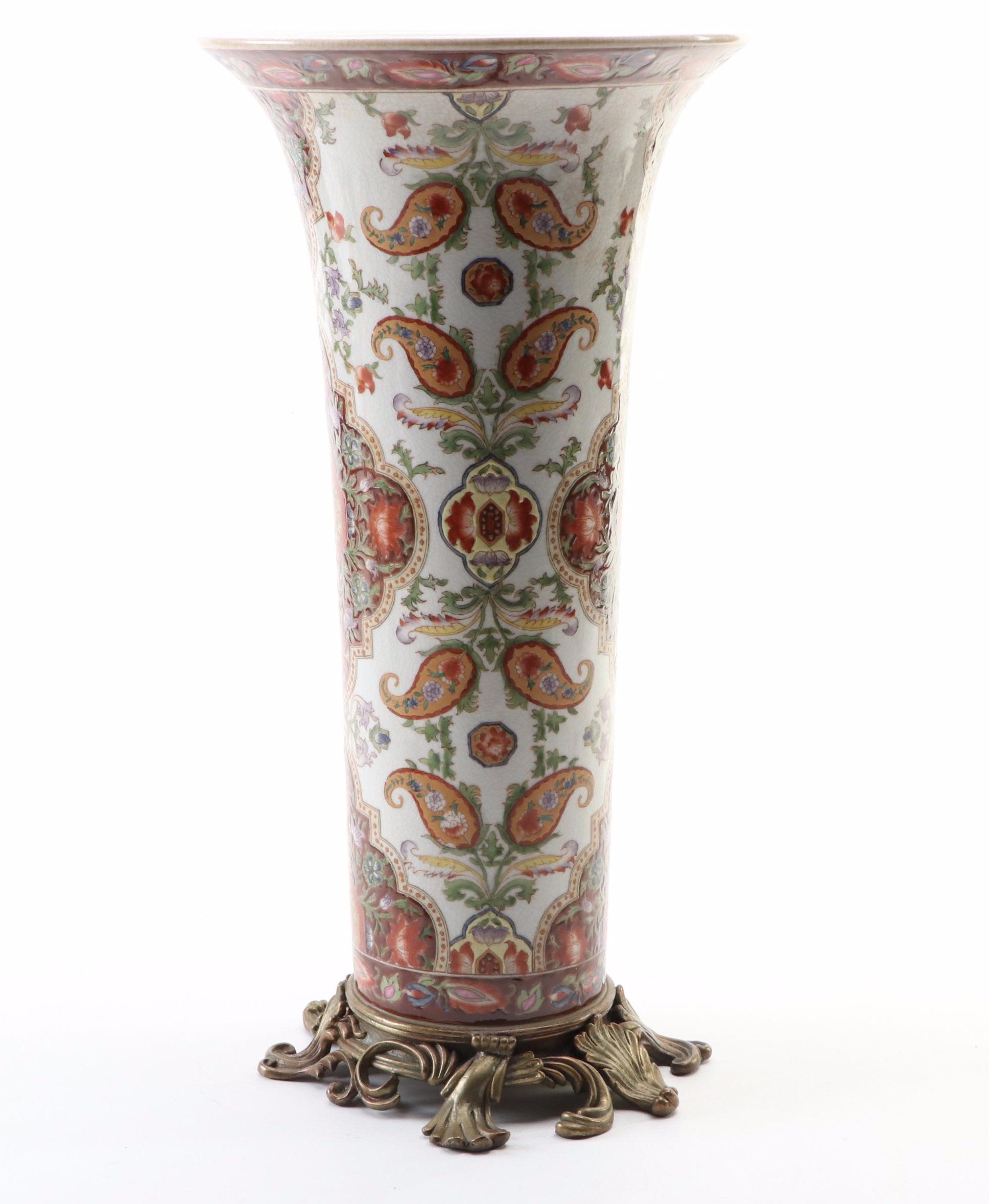 Chinese Ormolu Mounted Ceramic Trumpet Vase