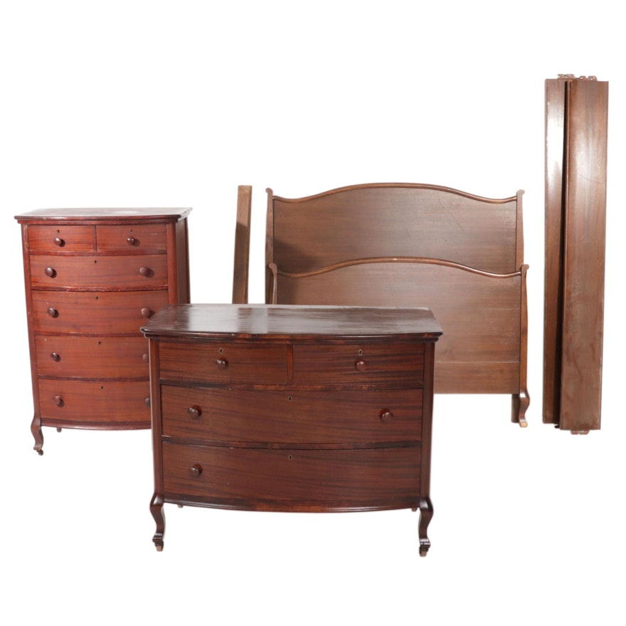 Spencer & Barnes Mahogany Chests of Drawers with Full Size Bed, Early 20th C.